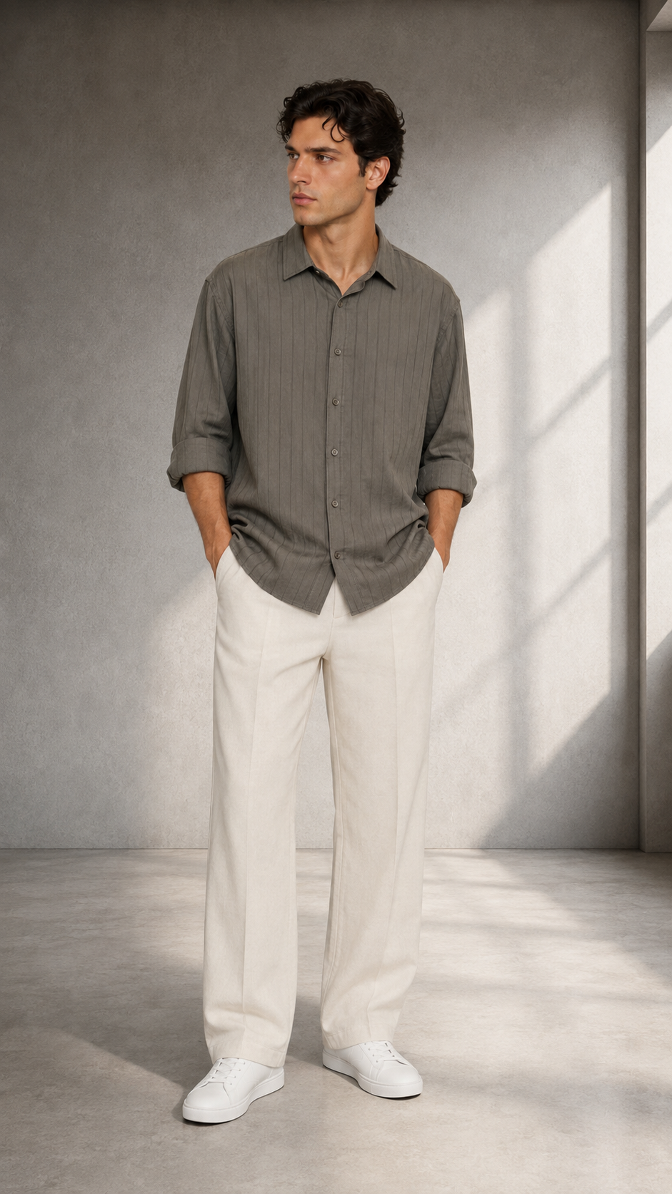 Oversize Haki Modal Kumaş Gömlek 5509