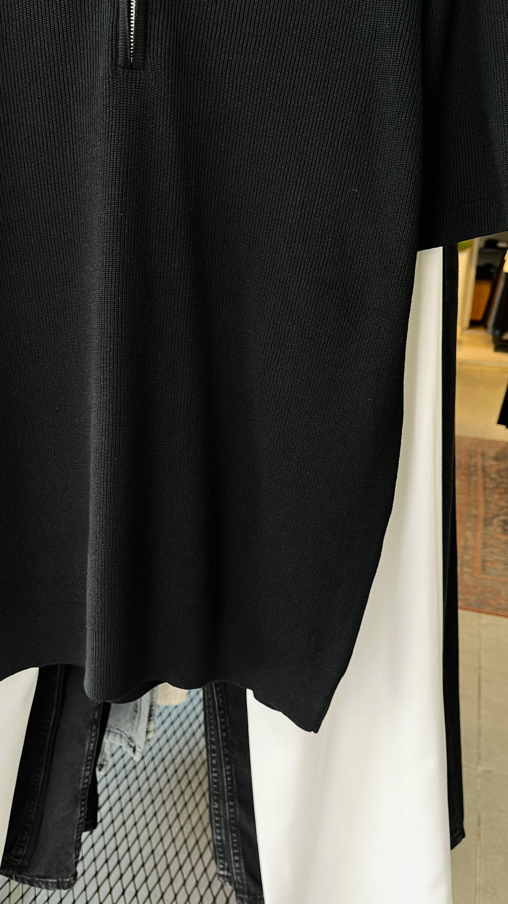 Oversize Yarım Fermuarlı Triko Siyah Tshirt 9428