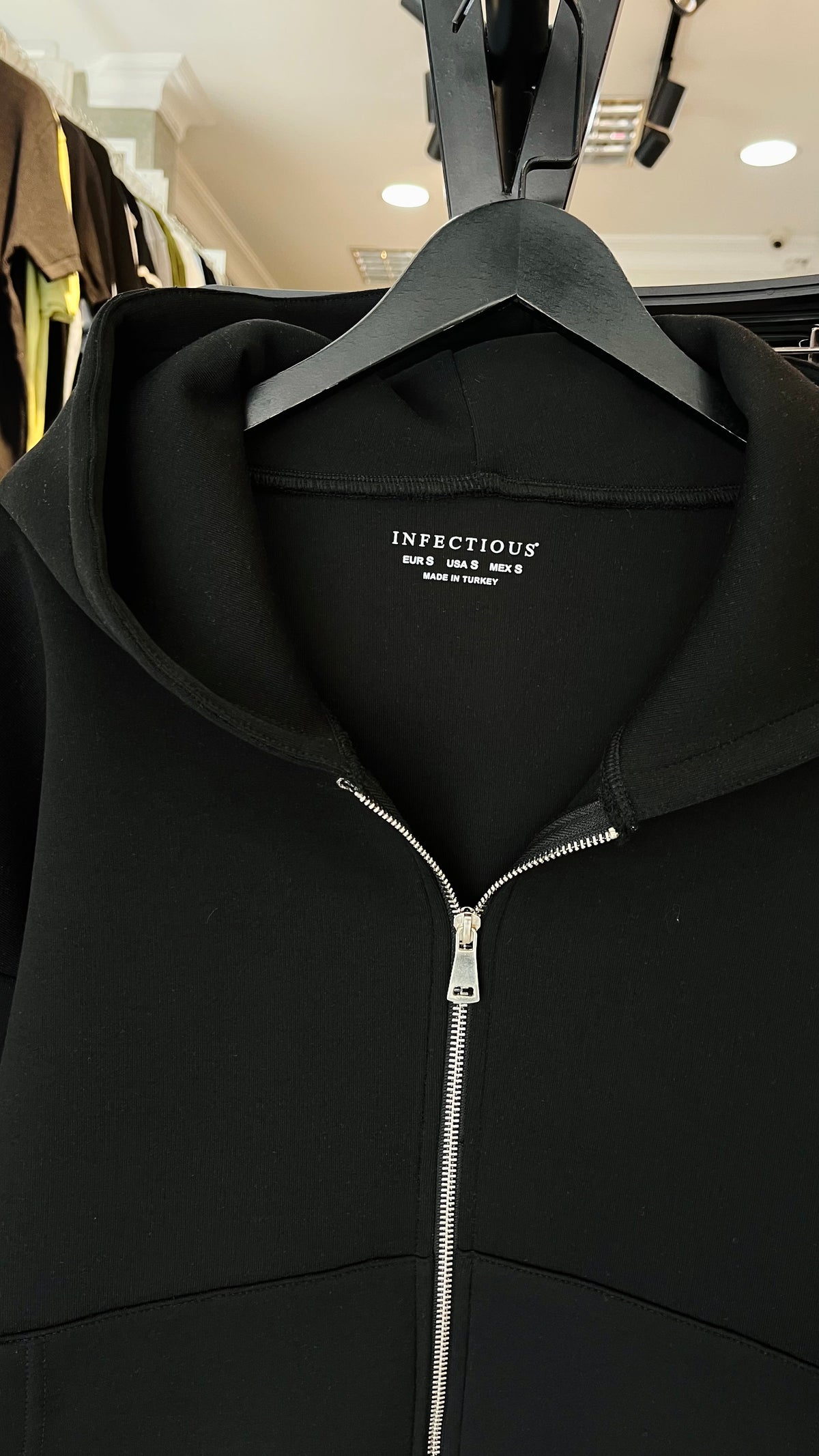 Oversize Panda Kumaş Çift Fermuarlı Kapüşonlu Siyah Sweatshirt 5110