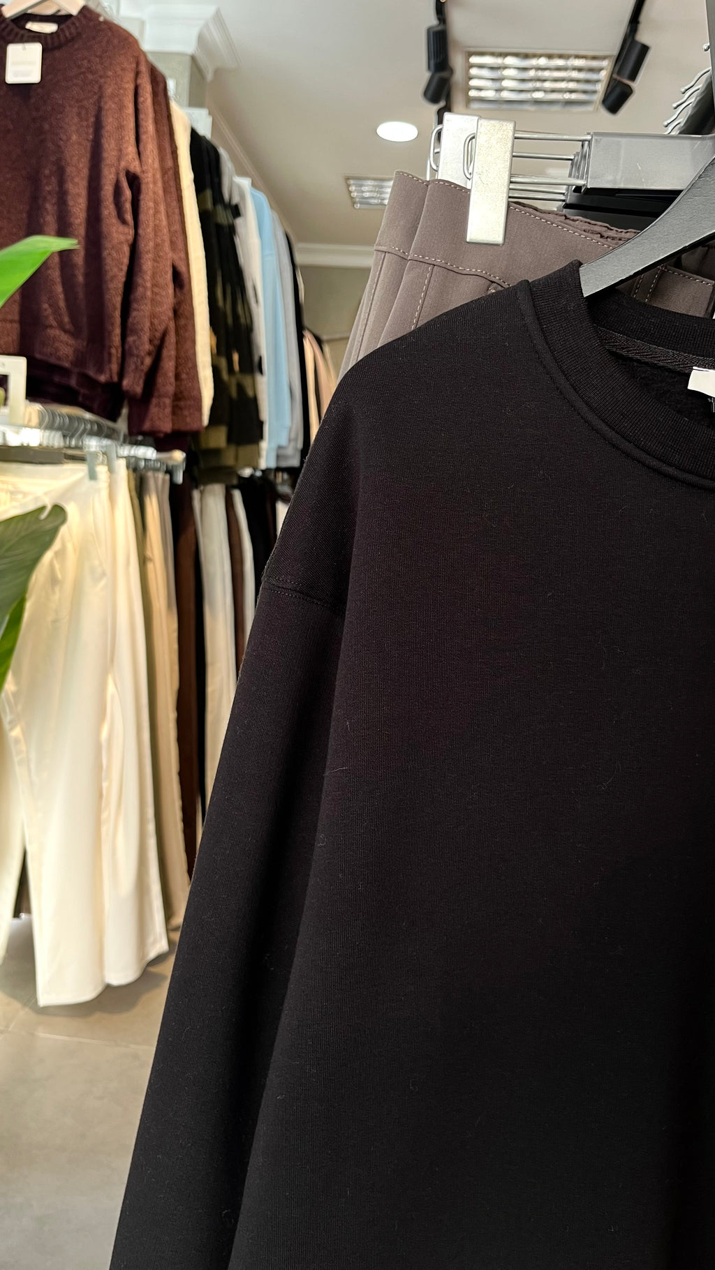 Oversize Üç İplik Şardonlu Siyah Sweatshirt 5135
