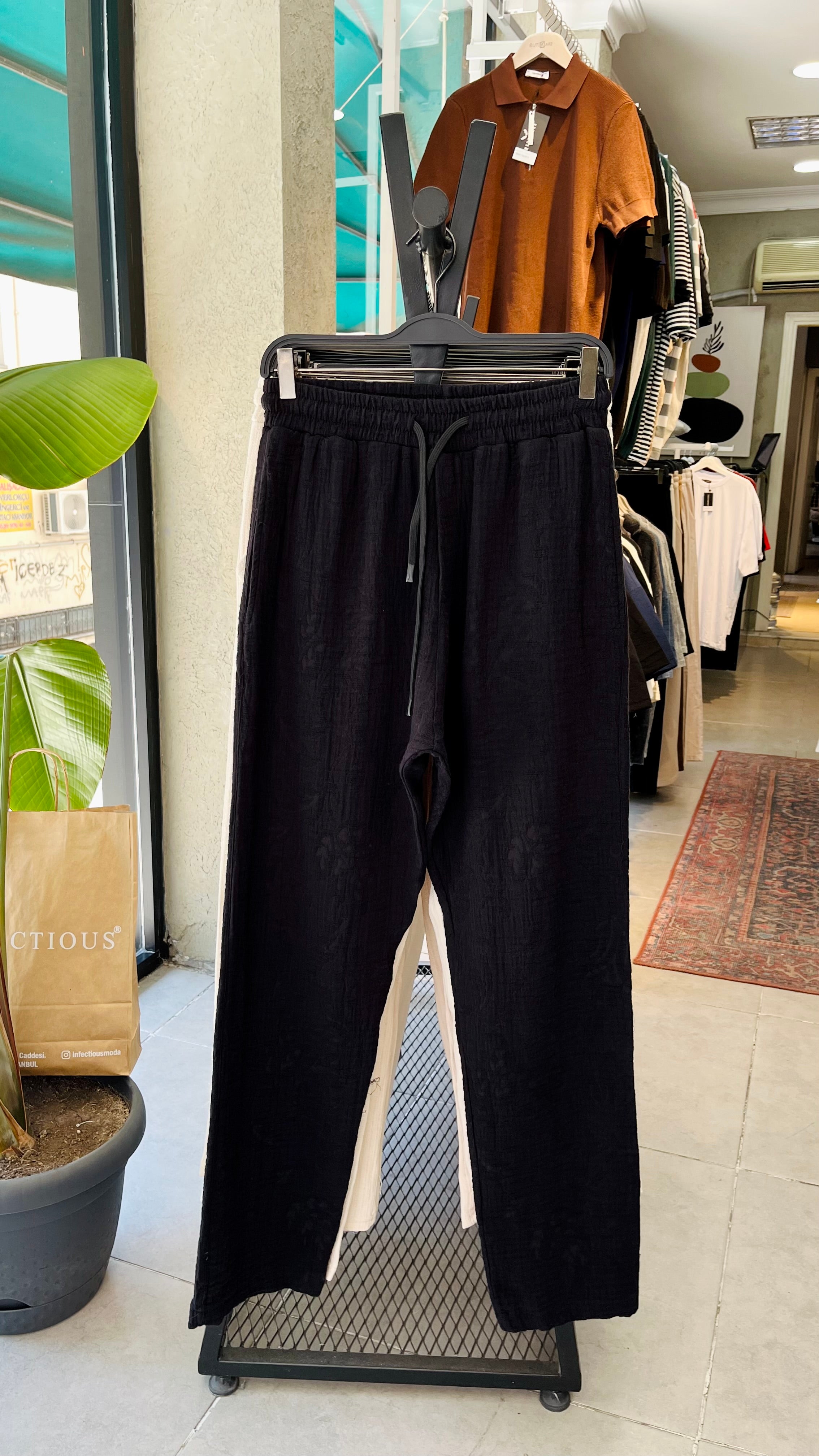 Oversize Müslin Kumaş Gömlek Pantolon Takım - Siyah 5384