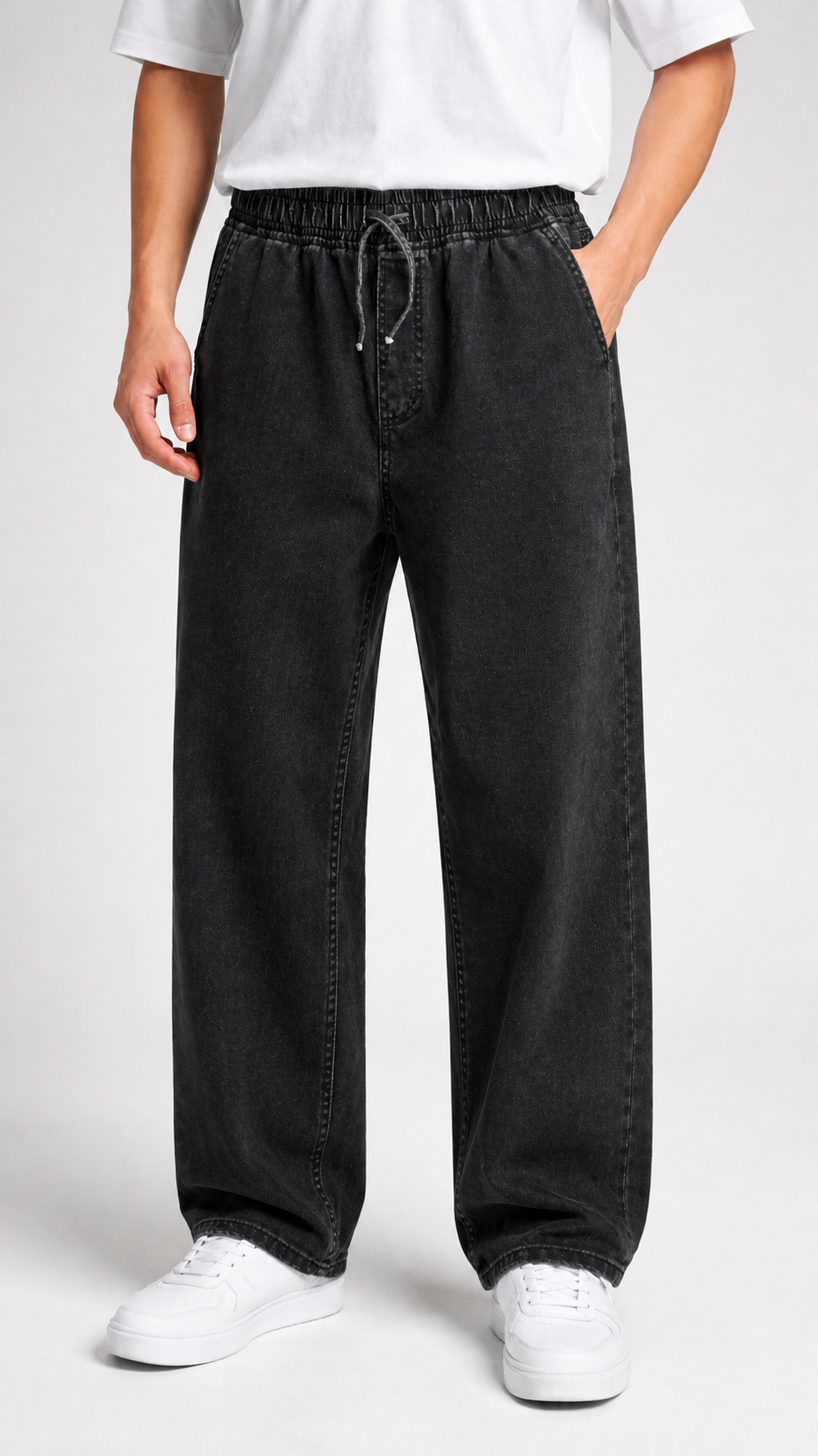 Baggy Siyah Yıkamalı Gabardin Pantolon 6164