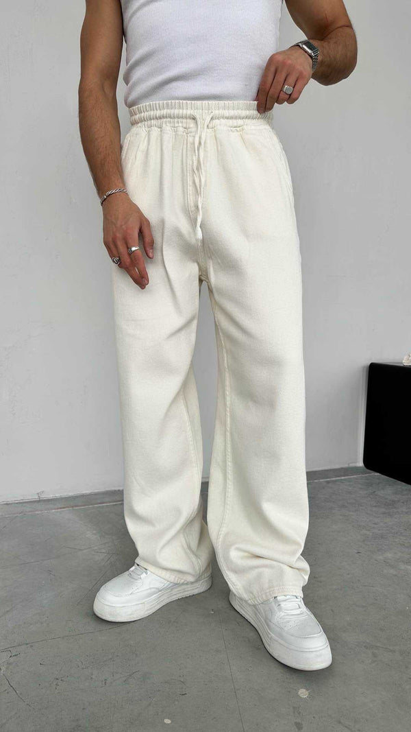 Baggy Ekstra Bol Bej Gabardin Pantolon - Bej 6146