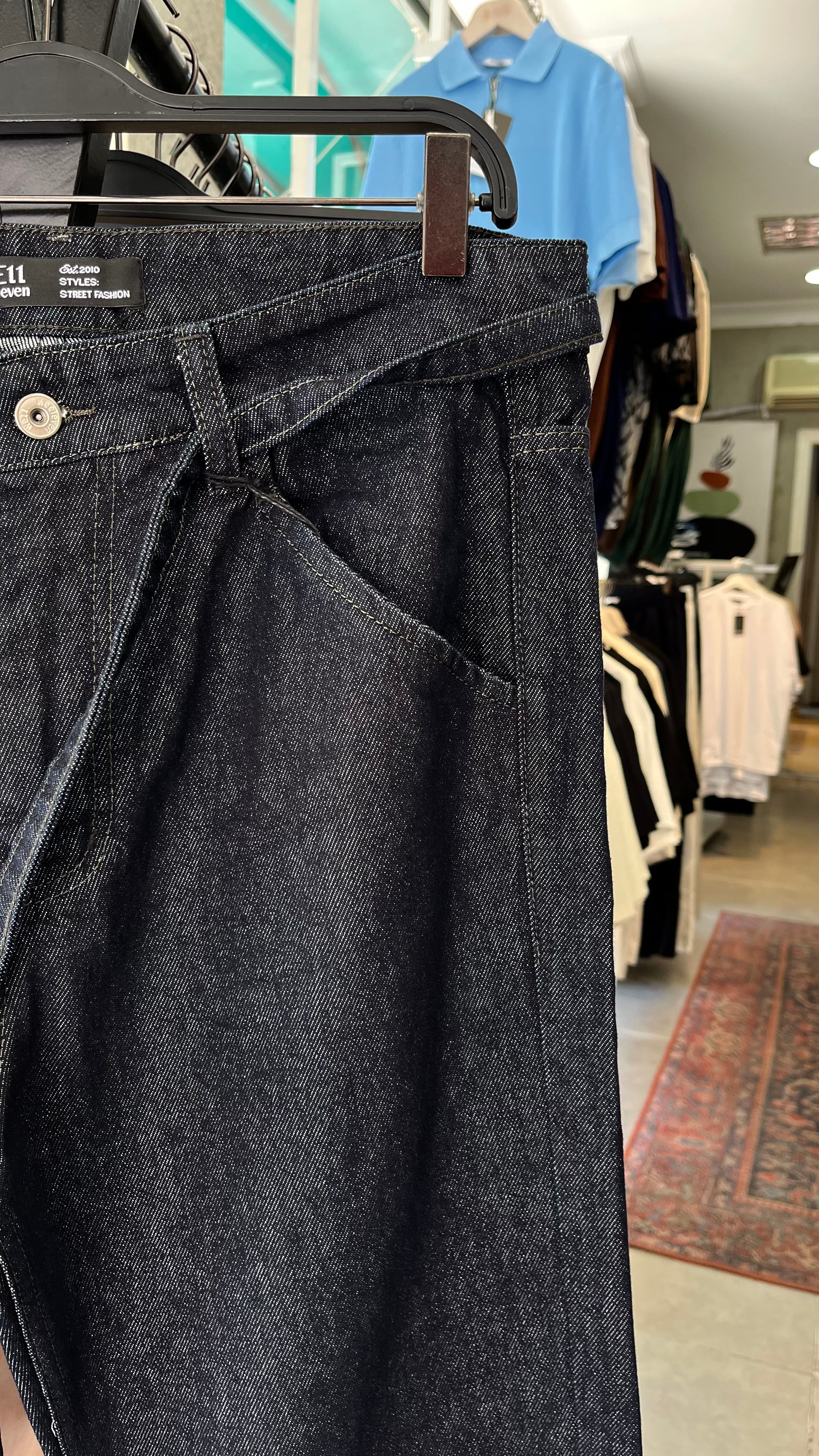 Baggy Antresit Beli İp Detaylı Jean 3300