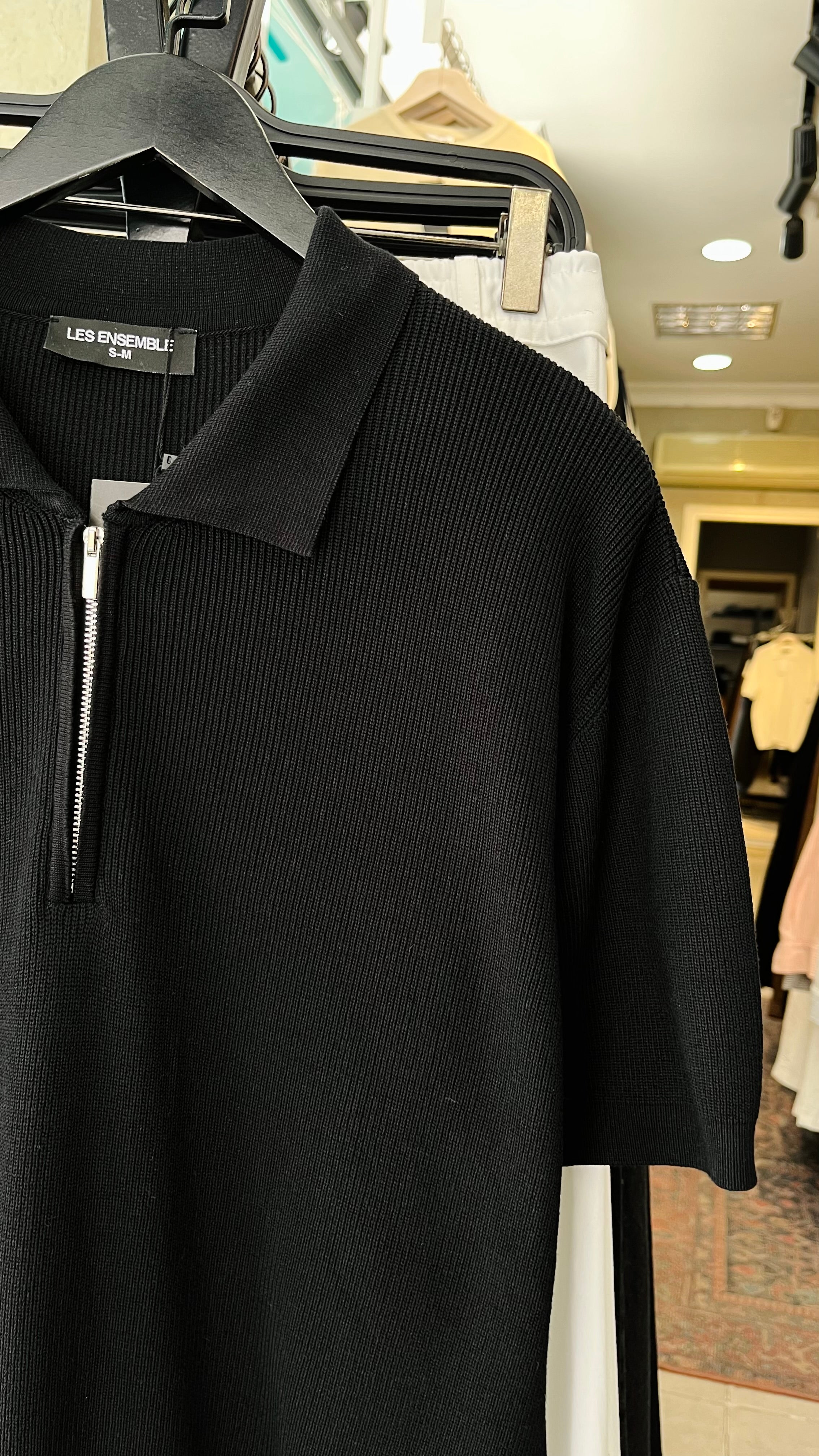 Oversize Yarım Fermuarlı Triko Siyah Tshirt 9428