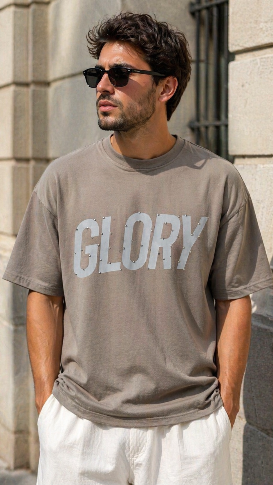 Oversize Gri Glory Taş Başkılı Tshirt – Gri 9337