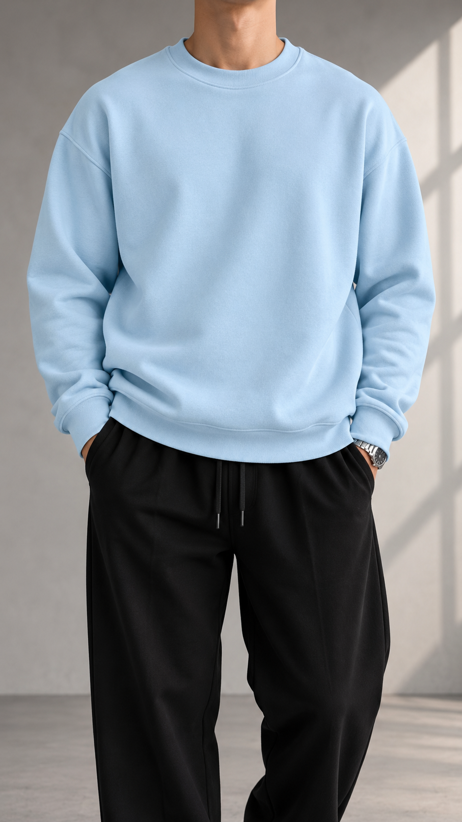 Oversize Üç İplik Şardonlu Mavi Sweatshirt 5134