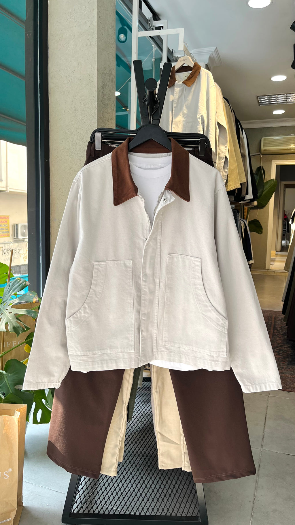 Gri Yakası Kahverengi Gabardin Ceket 2039