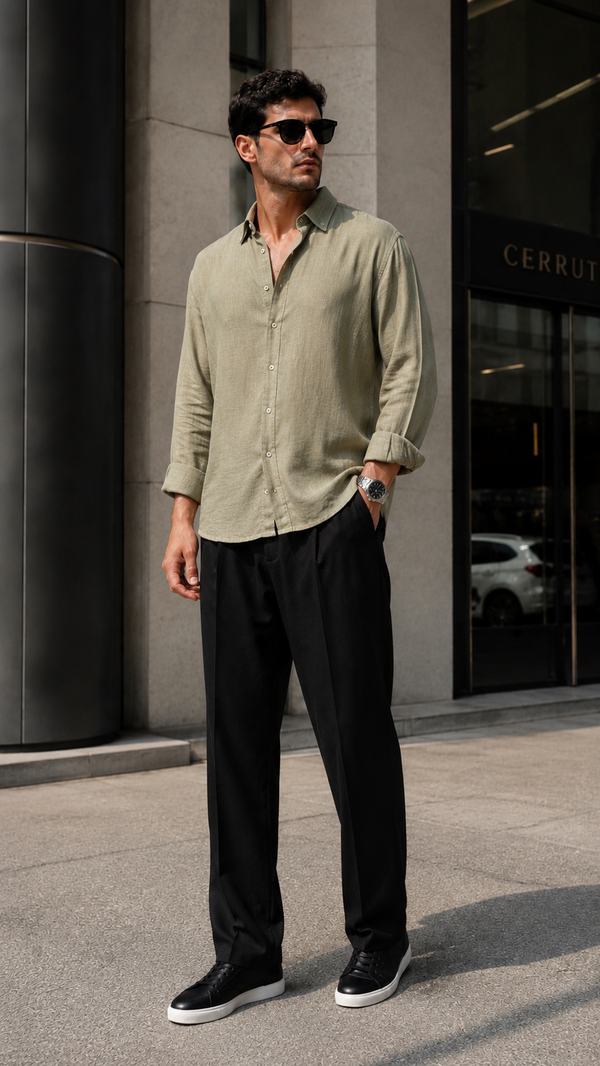 Oversize Haki Uzun Kollu Gömlek 5453