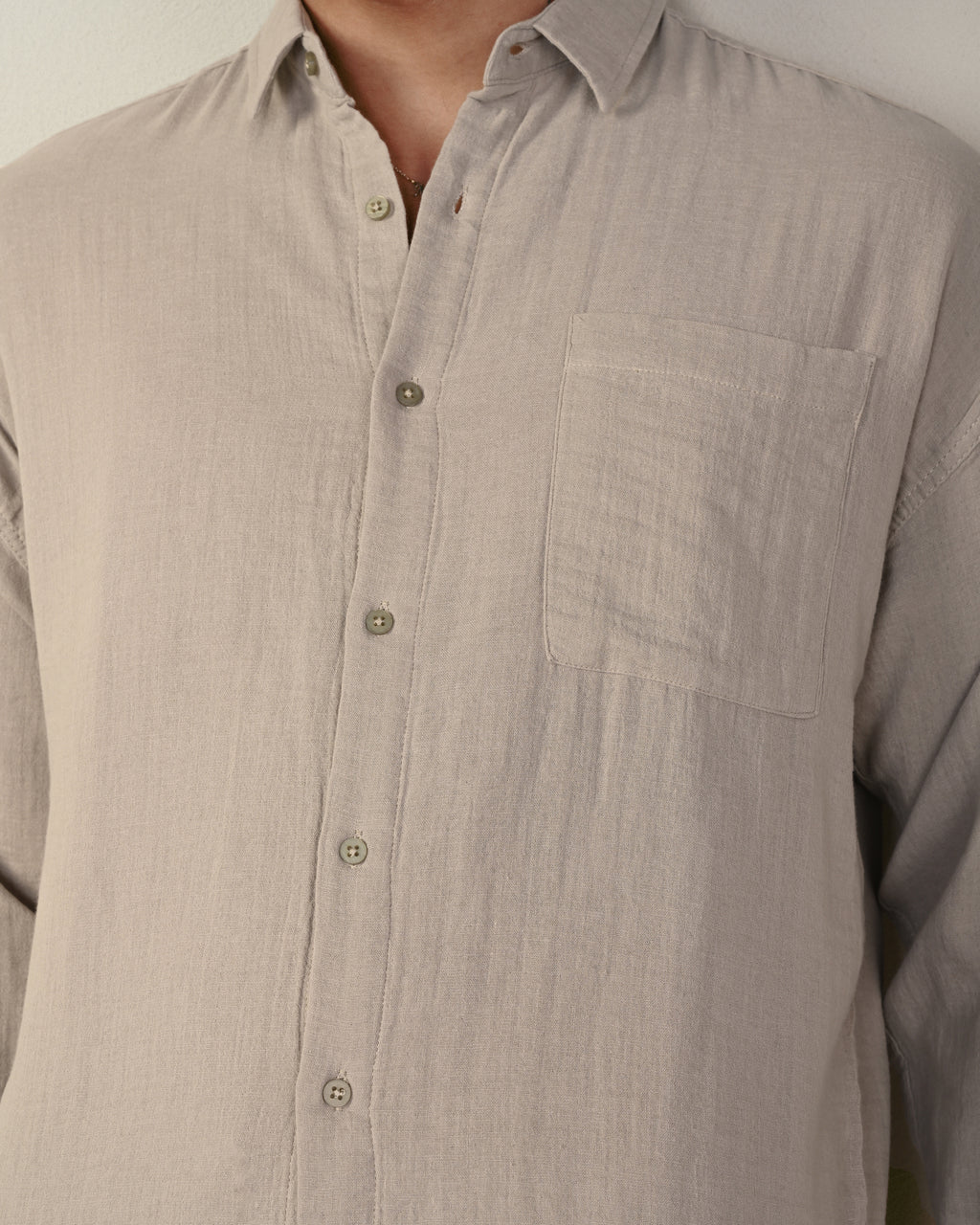 Oversize Taş Rengi Müslin Kumaş Gömlek 5520