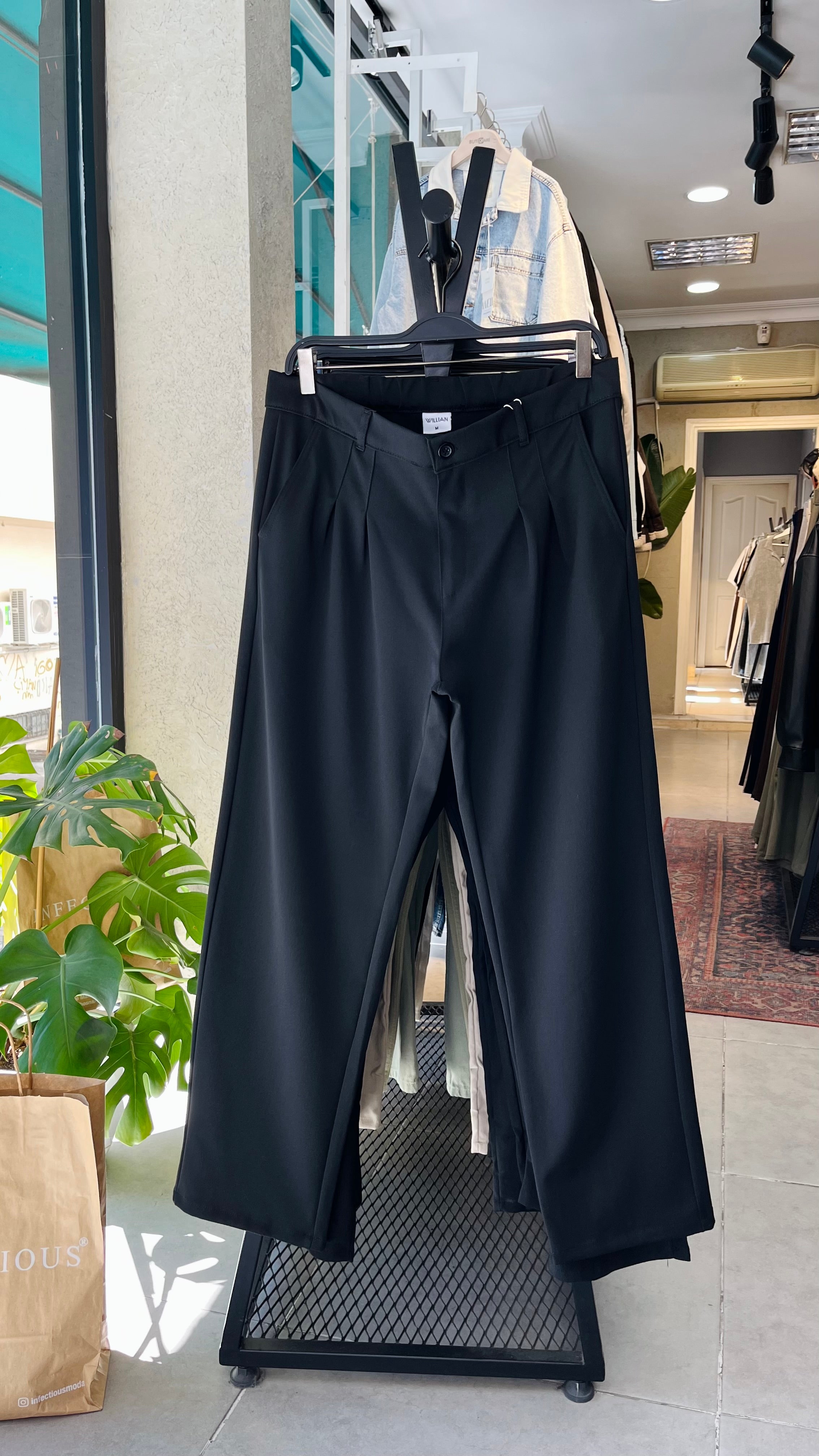 Baggy Siyah Kalın Kumaş Pantolon 6151