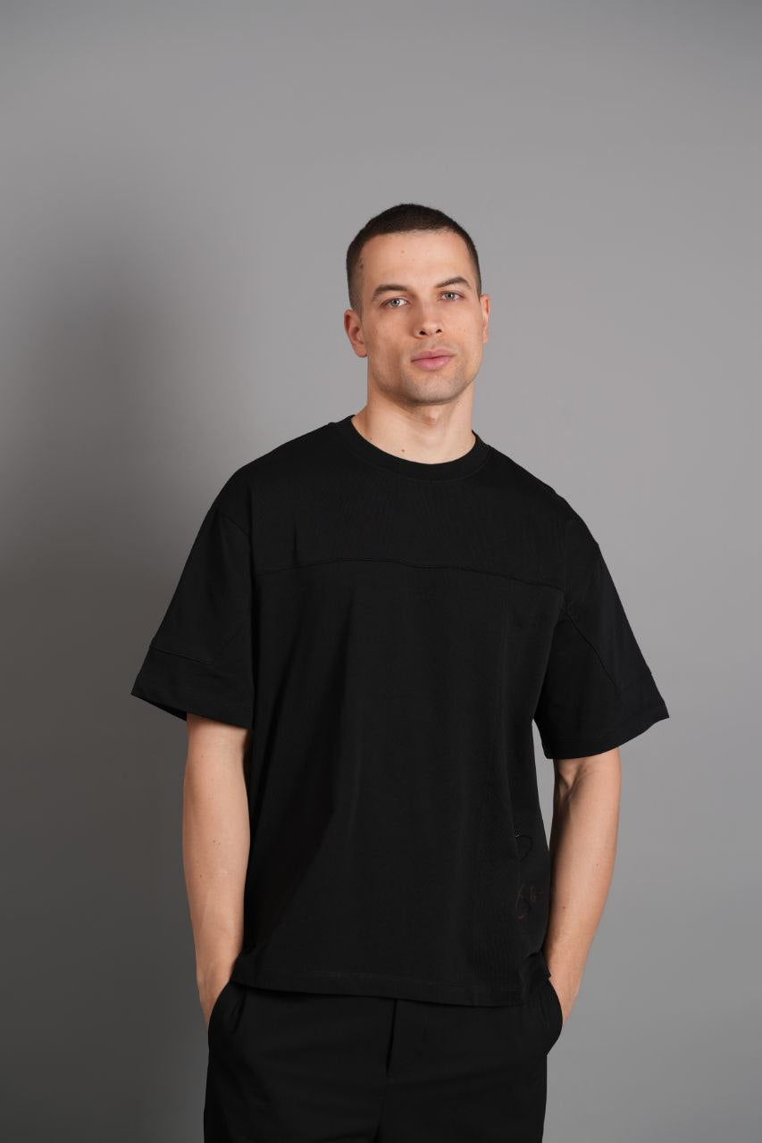 Oversize Siyah Start Yan Tarafı Baskılı Tshirt – Siyah 9327