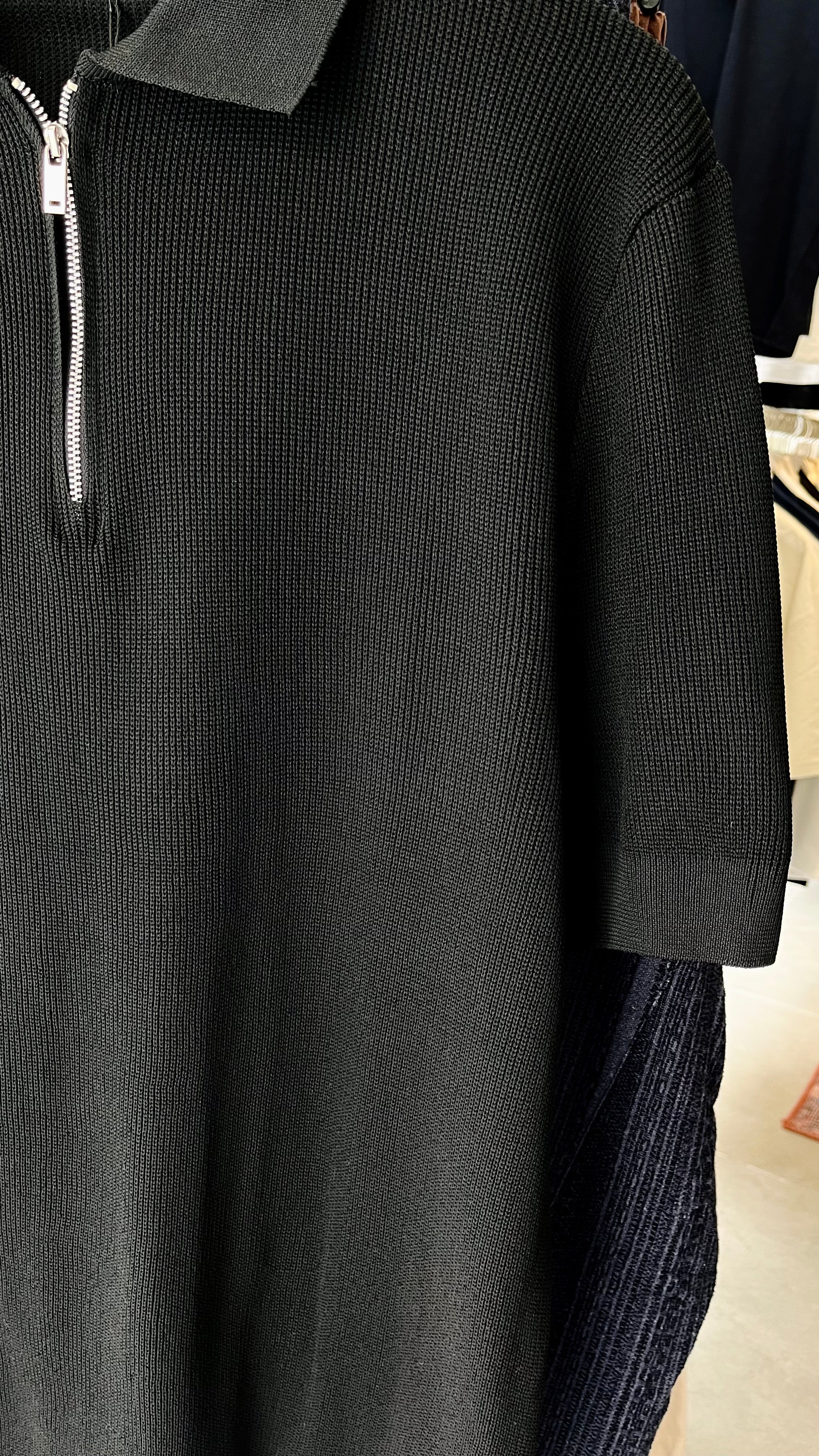 Regular Yakalı Fermuarlı Siyah Triko Tshirt – Siyah 9237
