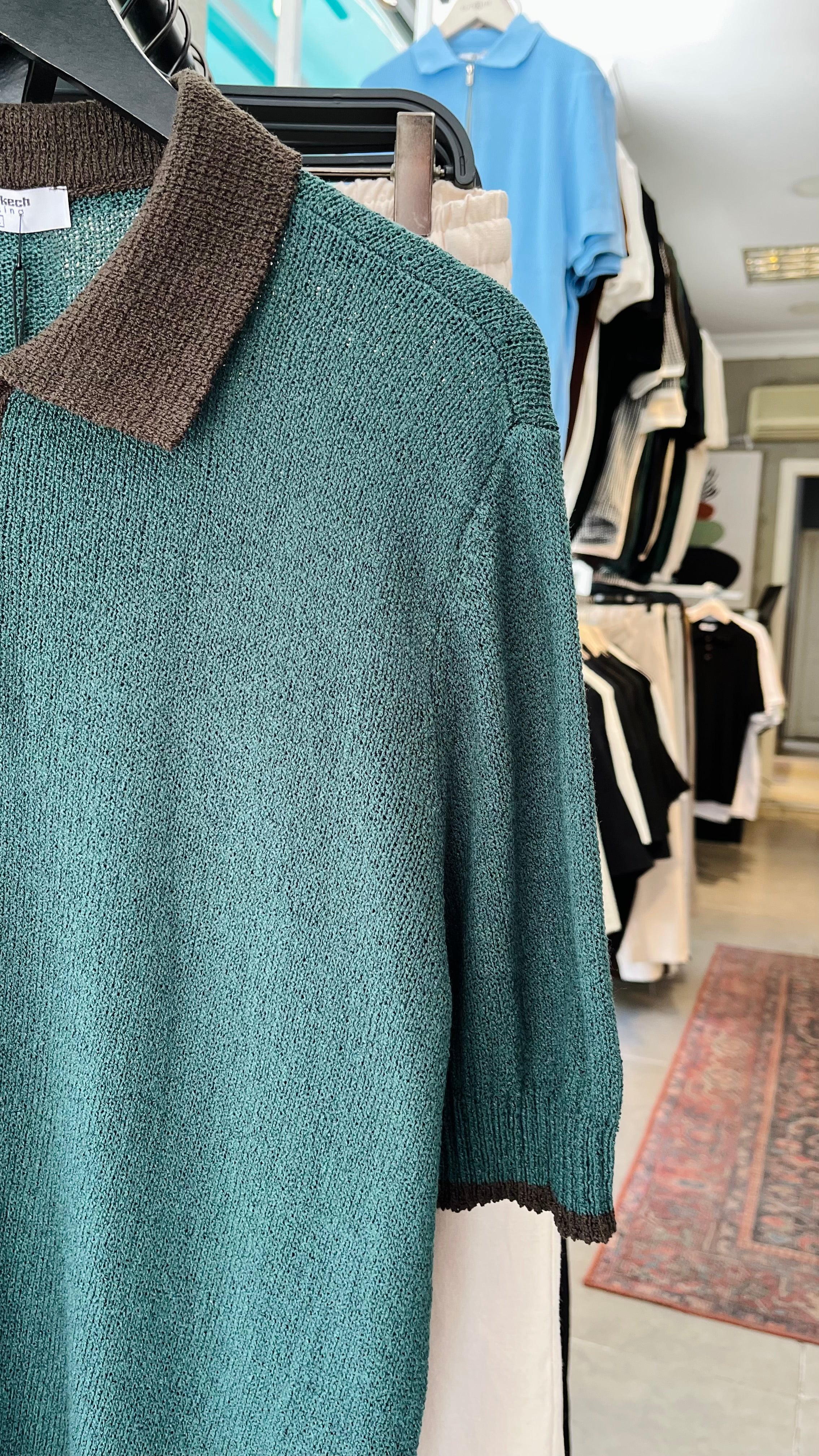 Regular Yeşil Yakalı Triko Tshirt – Yeşil 9268