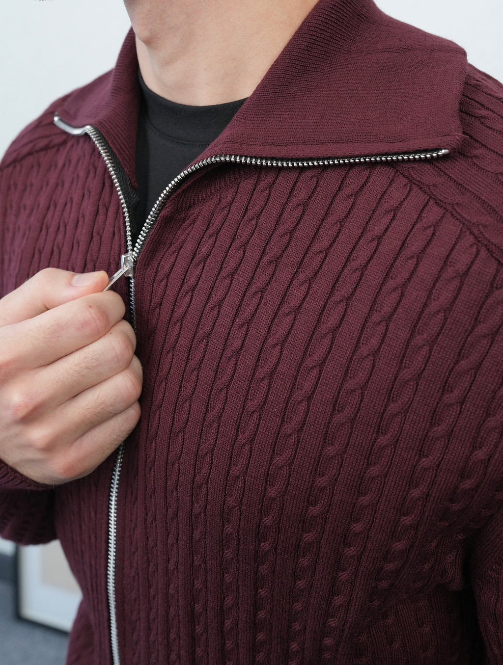 Saç Örgü Bordo Triko Hırka 5144