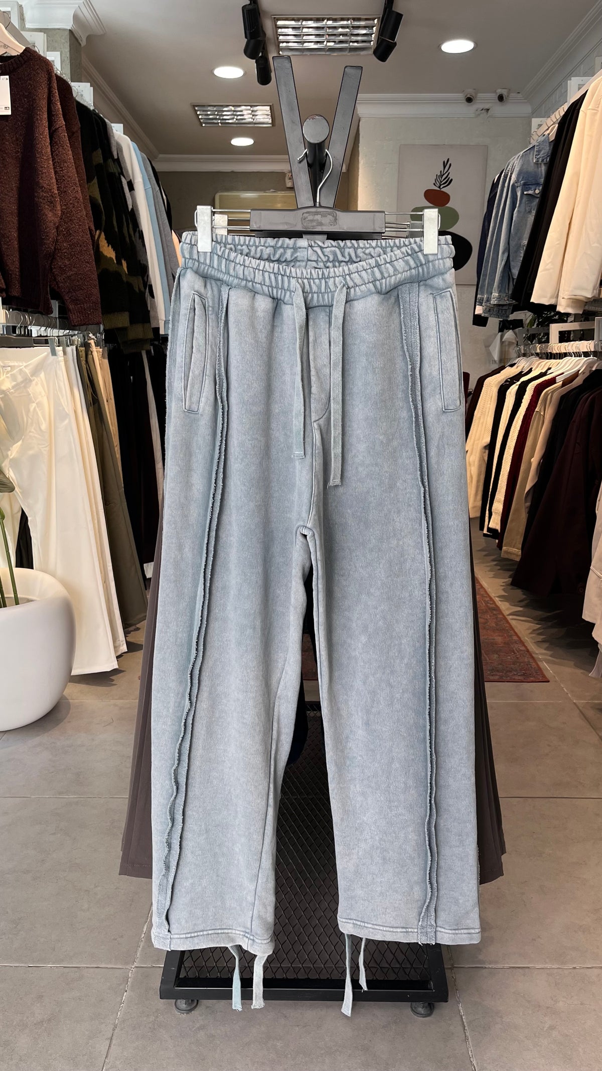 Baggy Premium Paçaları İp Detaylı Gri Yıkamalı Eşofman 6250