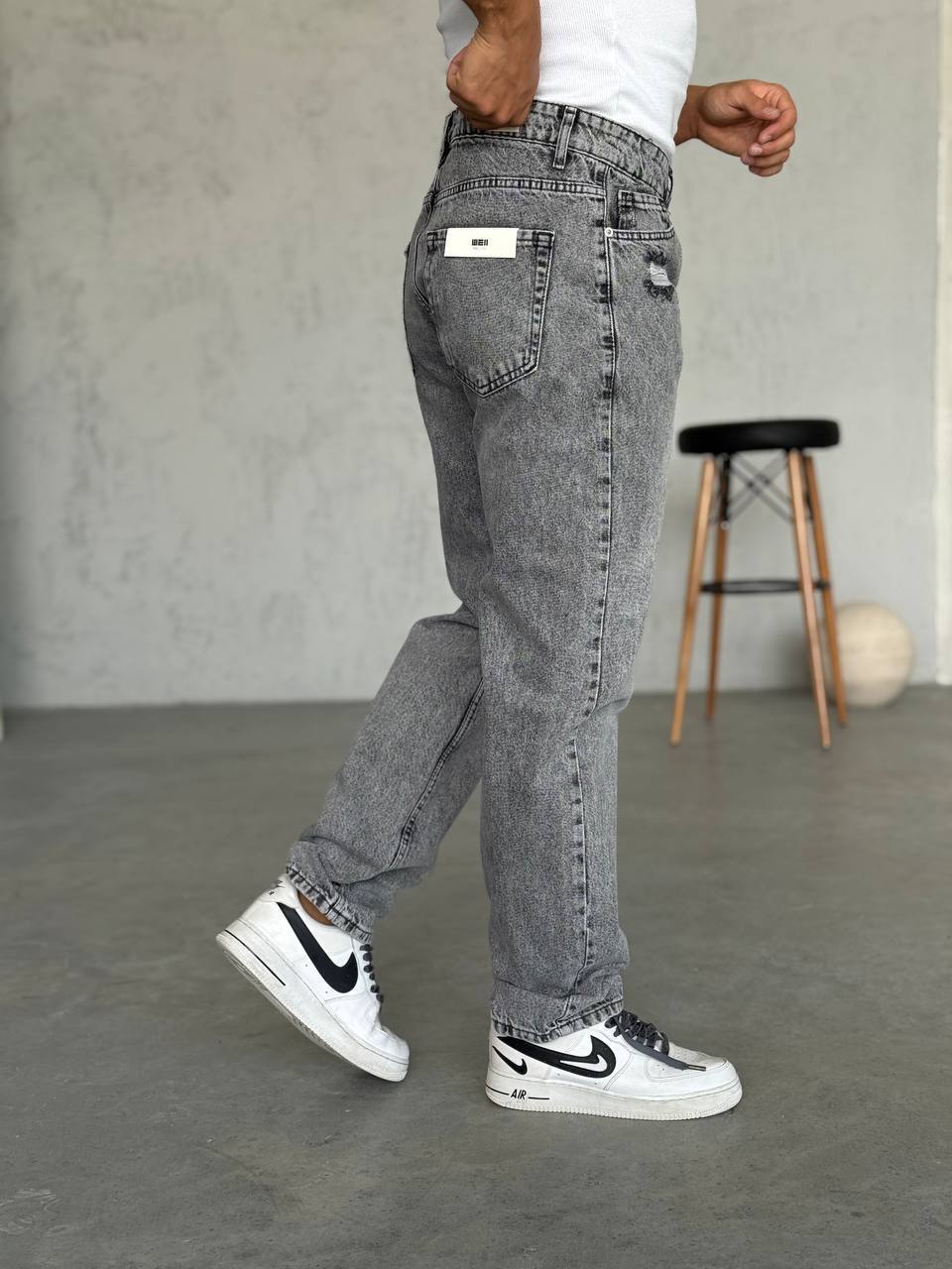 Baggy Gri Yırtık Detaylı Jean 3327