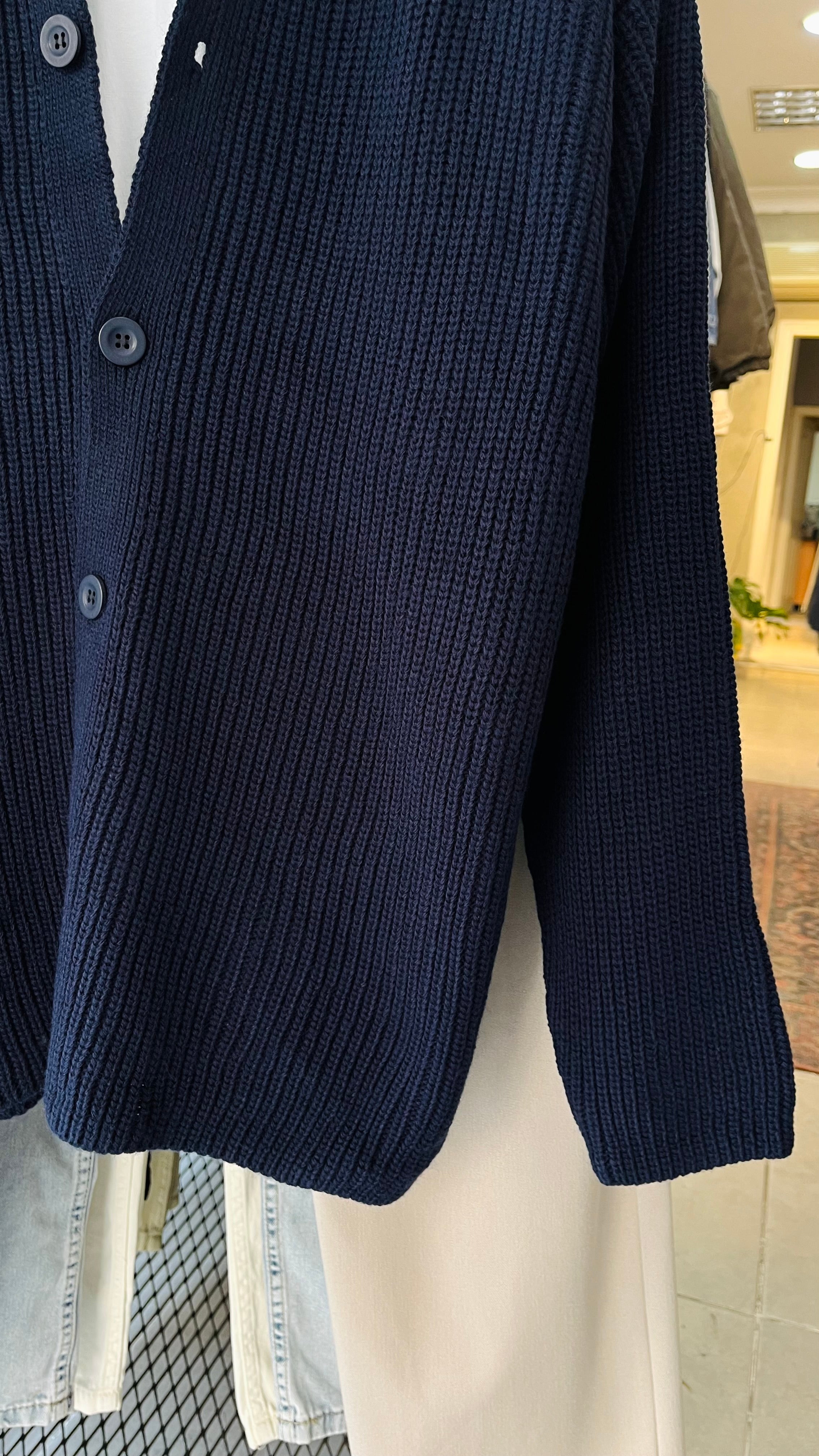 Oversize Lacivert Yakalı Hırka 7056