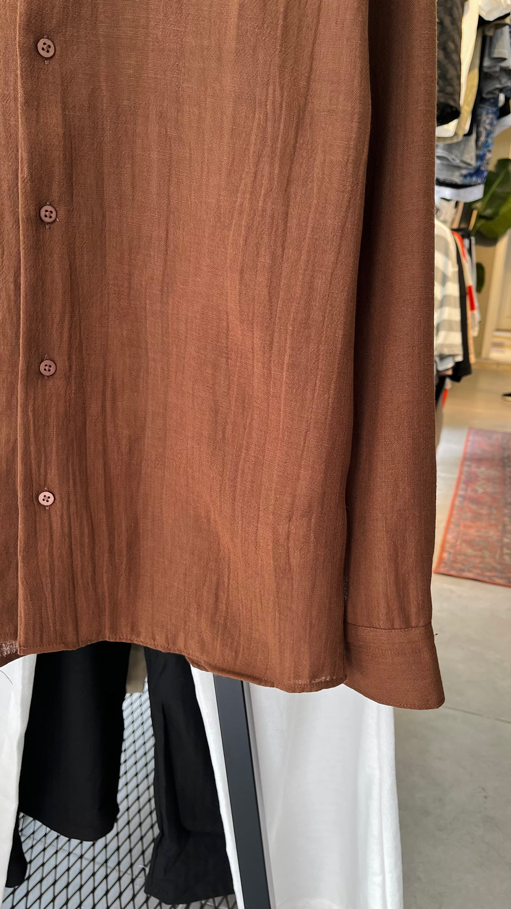 Oversize Kahverengi Uzun Kollu Gömlek - Kahverengi 5426