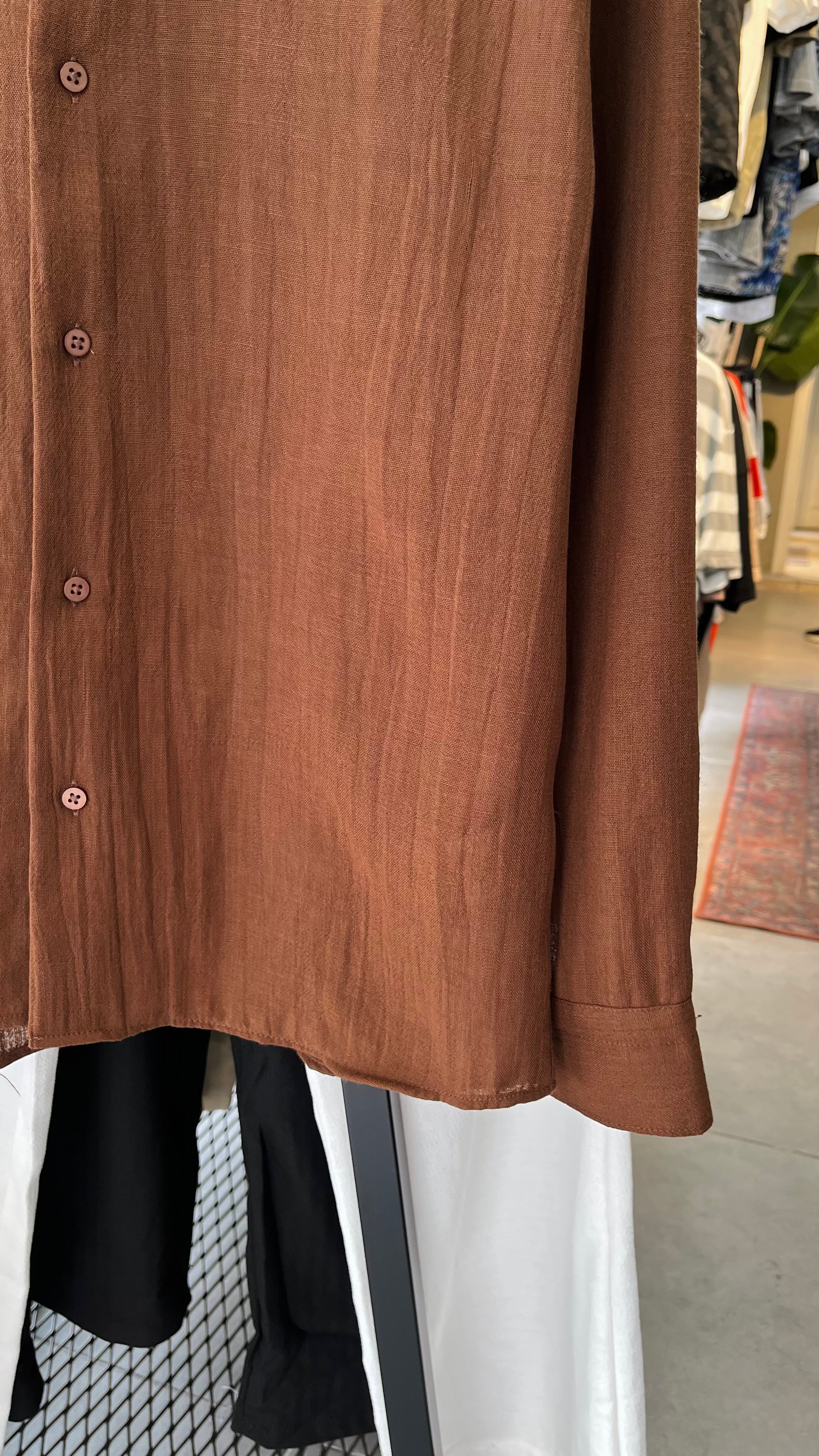 Oversize Kahverengi Uzun Kollu Gömlek - Kahverengi 5426