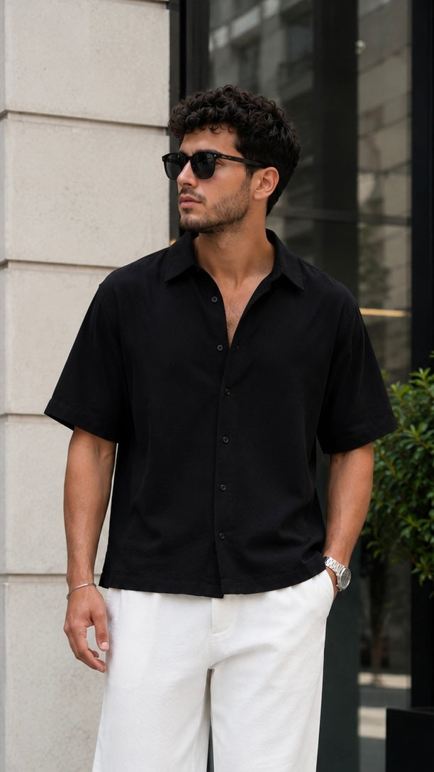 Oversize Siyah Modal Kumaş Gömlek 5499
