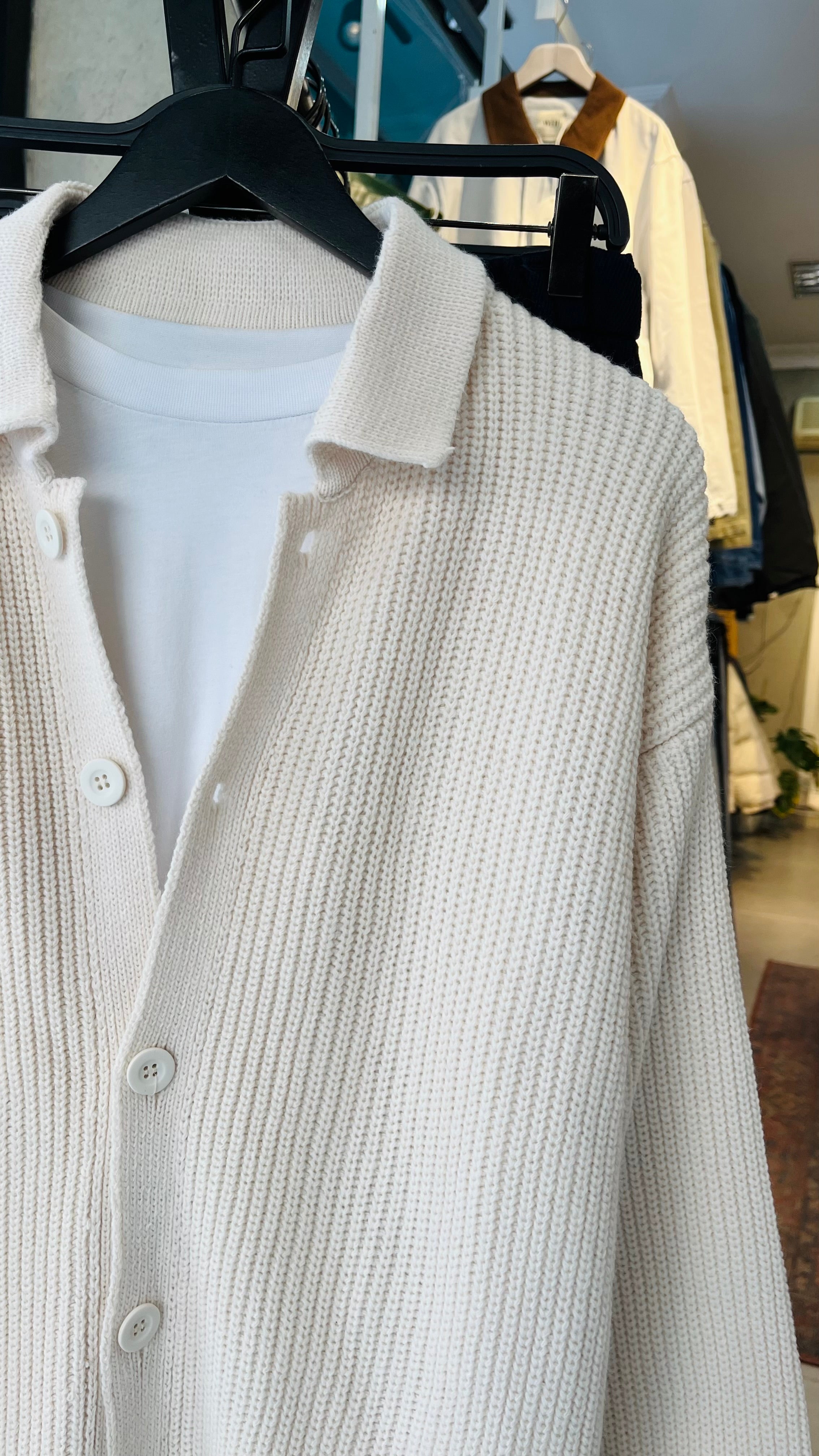 Oversize Bej Yakalı Hırka 7054