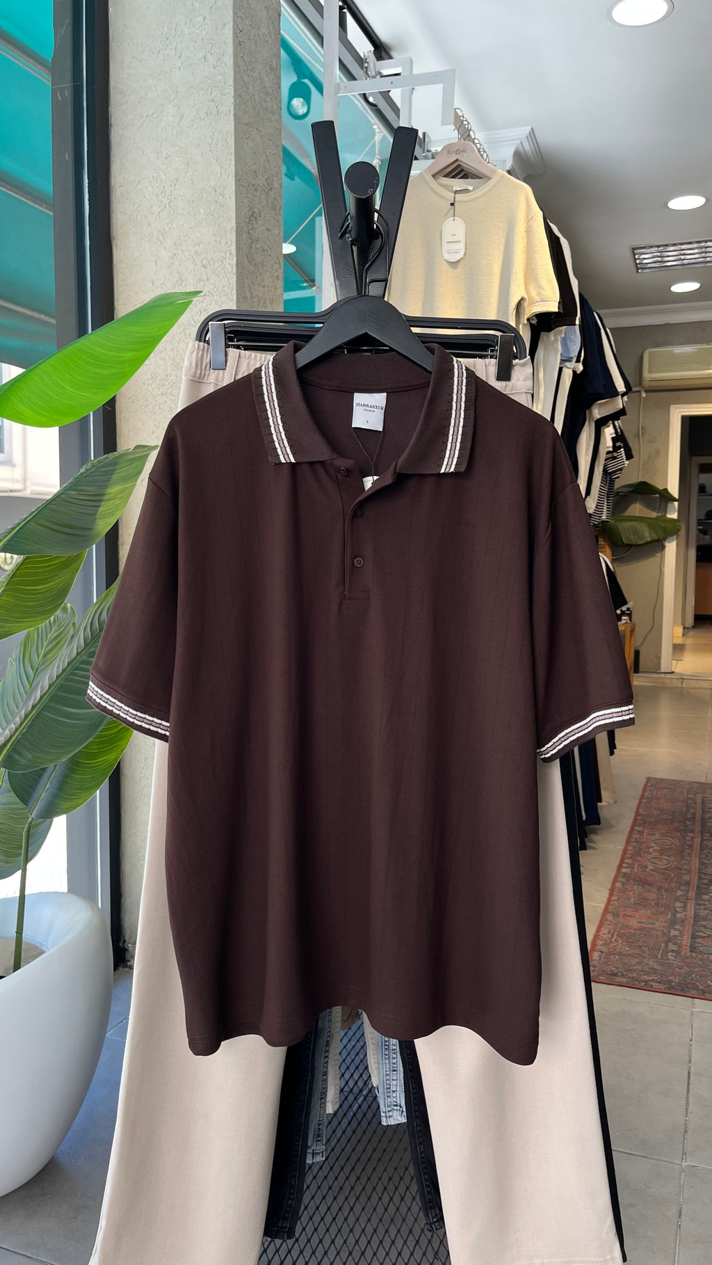 Oversize Yaka Detaylı Kahverengi Tshirt 9433