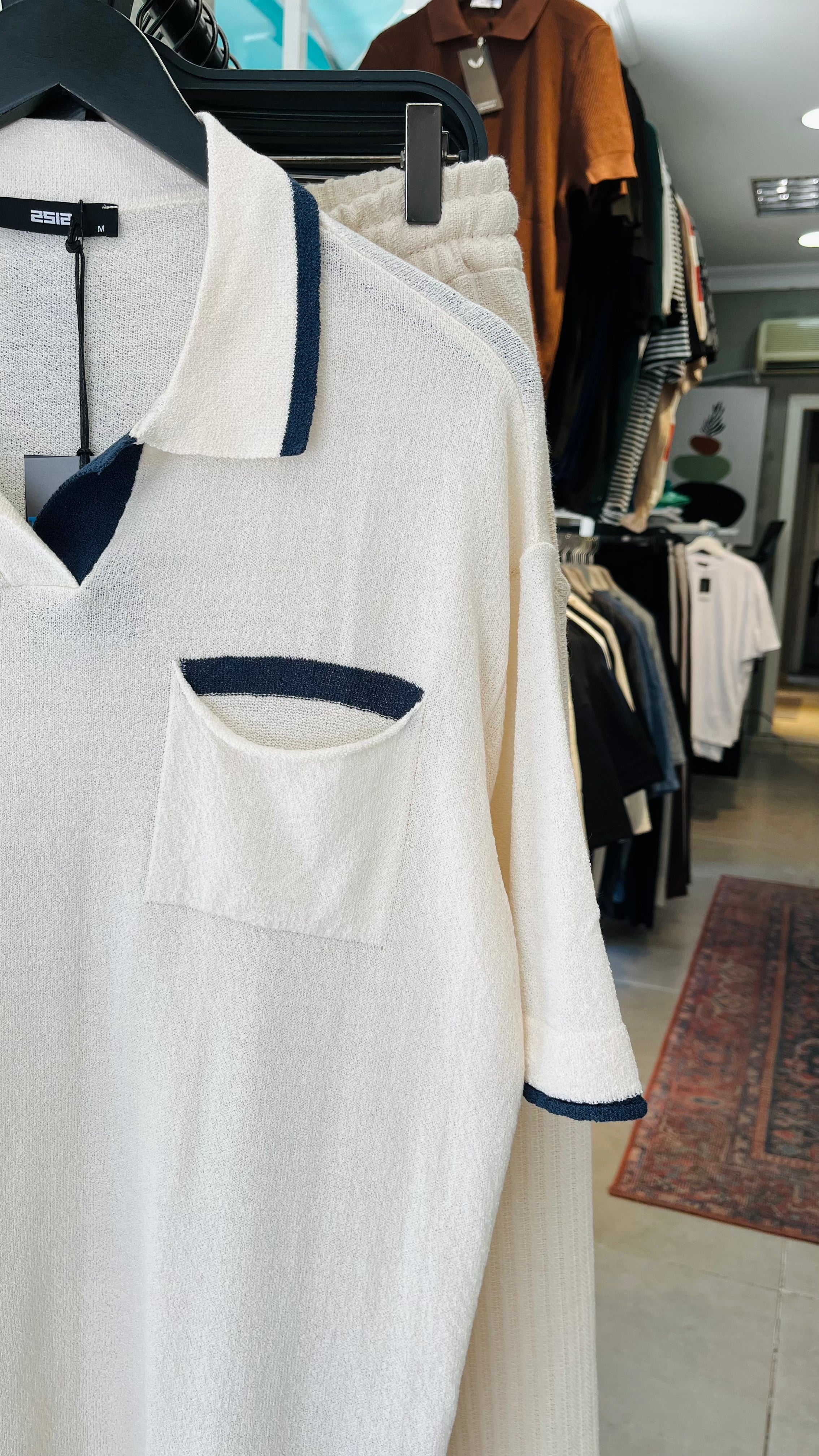 Oversize Bej Cep Detaylı Yakalı Tshirt – Bej 9295