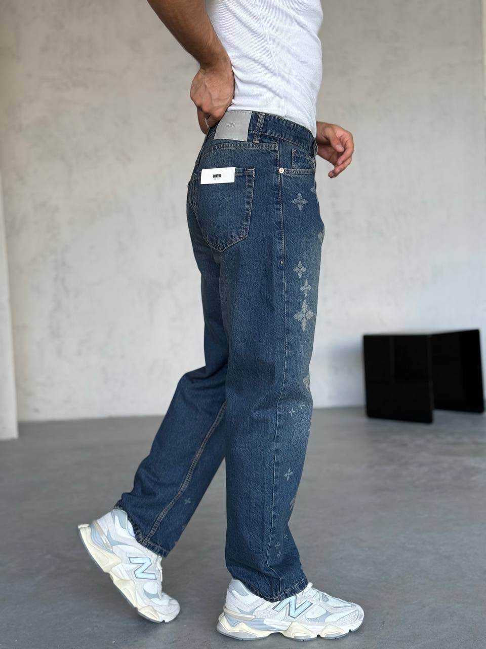 Baggy Desenli Mavi Jean 3314