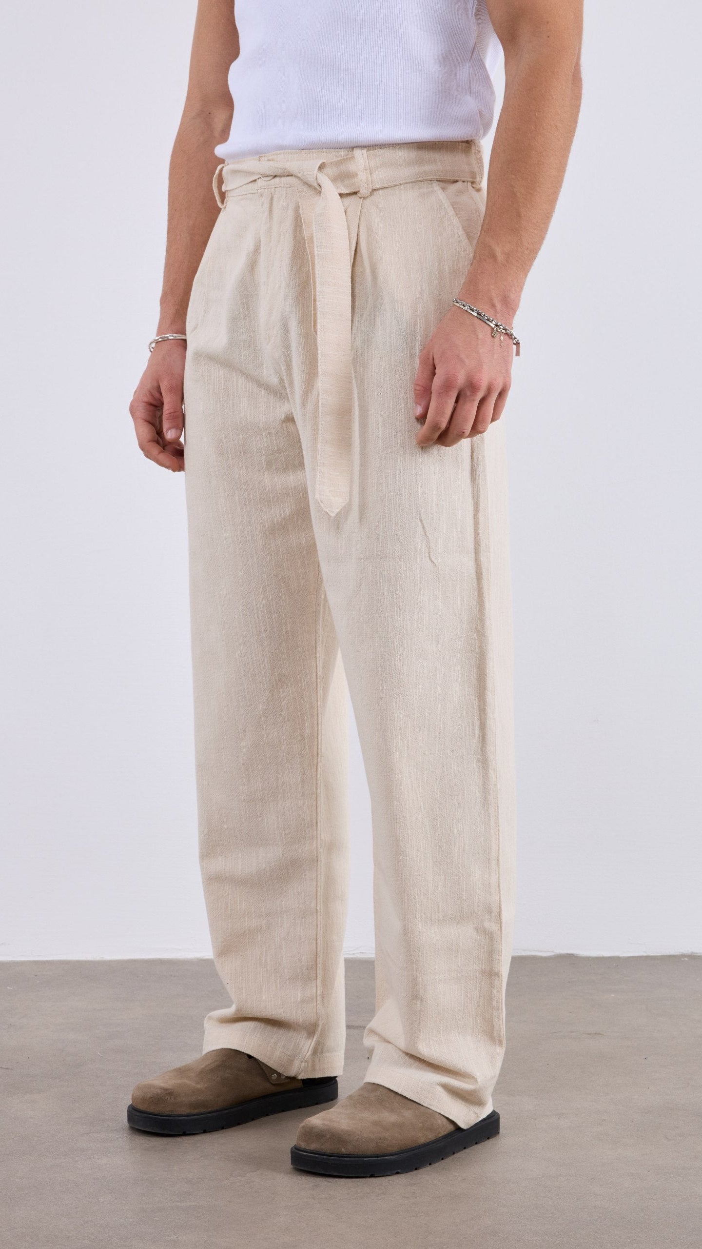 Baggy Kuşaklı Bej Pantolon 6179