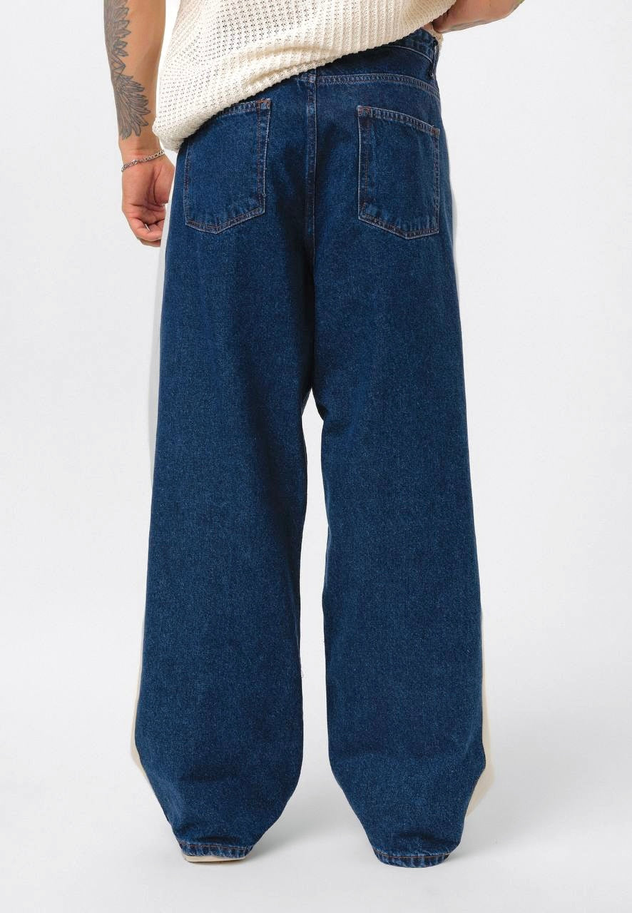 Baggy Mavi Kenarları Bej Jean 3315