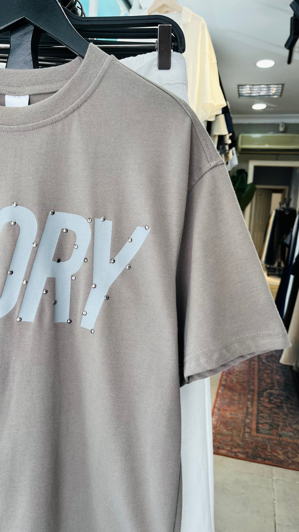 Oversize Gri Glory Taş Başkılı Tshirt – Gri 9337