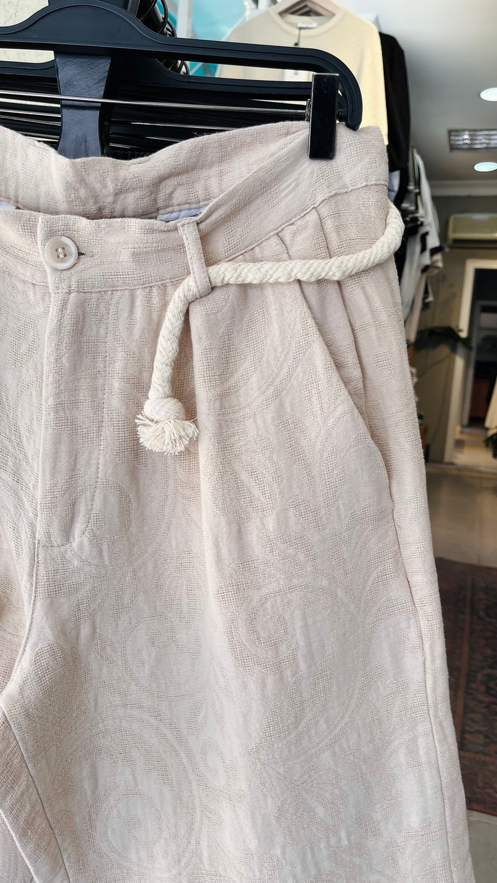 Müslin Kumaş Bej Jakarlı Baggy Şort 8013