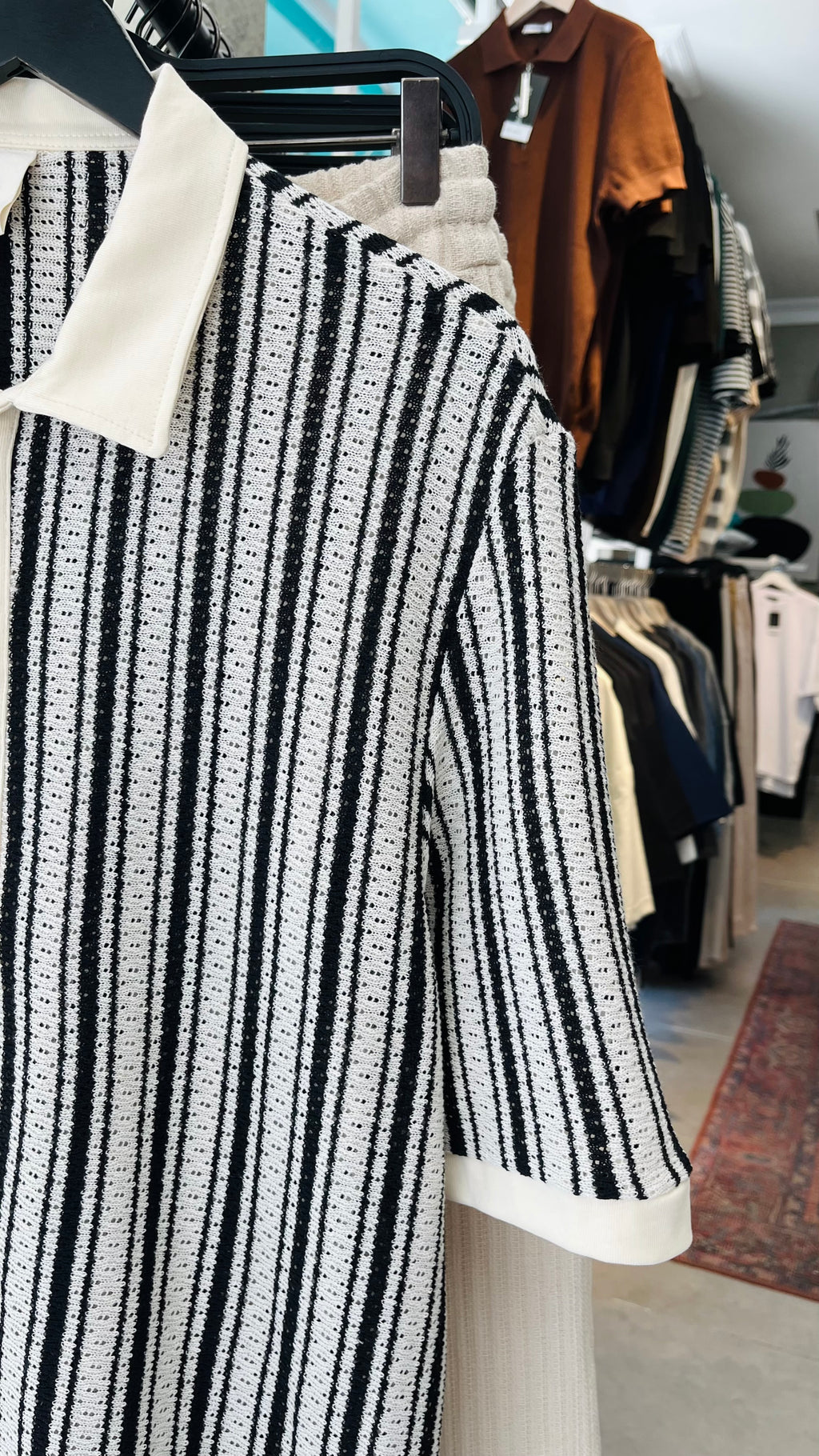 Oversize Beyaz Siyah Çizgili Kısa Kollu Gömlek - Beyaz 5387