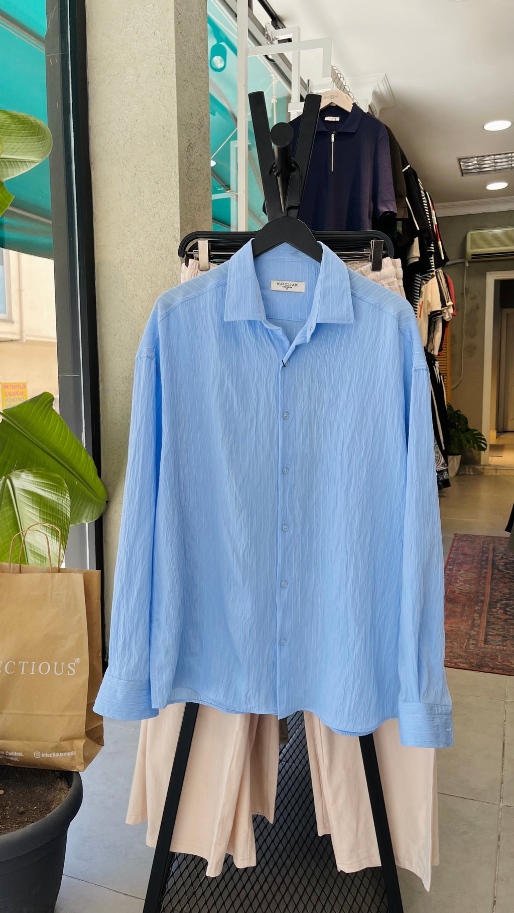 Oversize Bebe Mavisi Uzun Kollu Gömlek - Bebe Mavisi 5401