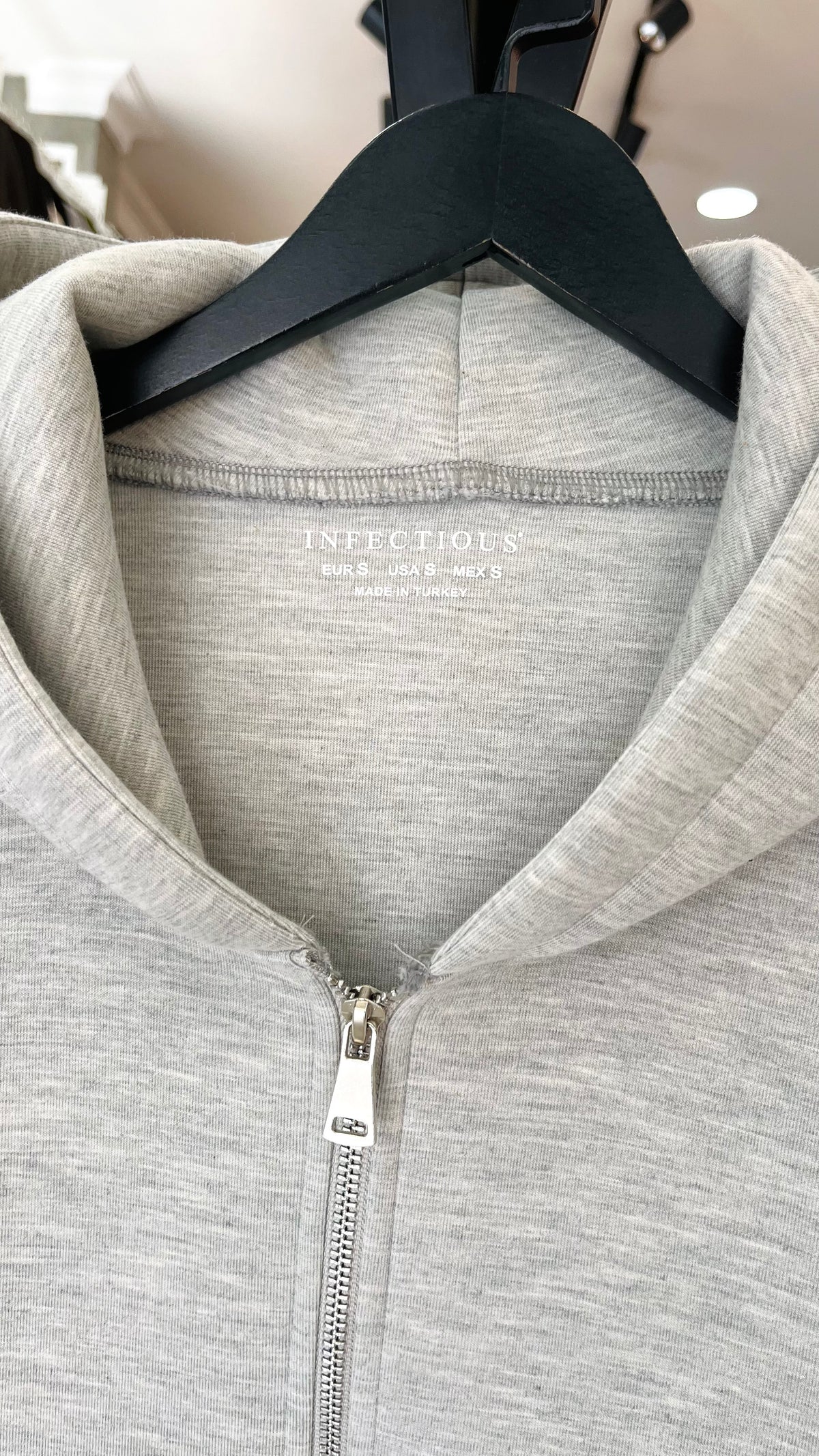 Oversize Panda Kumaş Çift Fermuarlı Kapüşonlu Gri Sweatshirt 5109