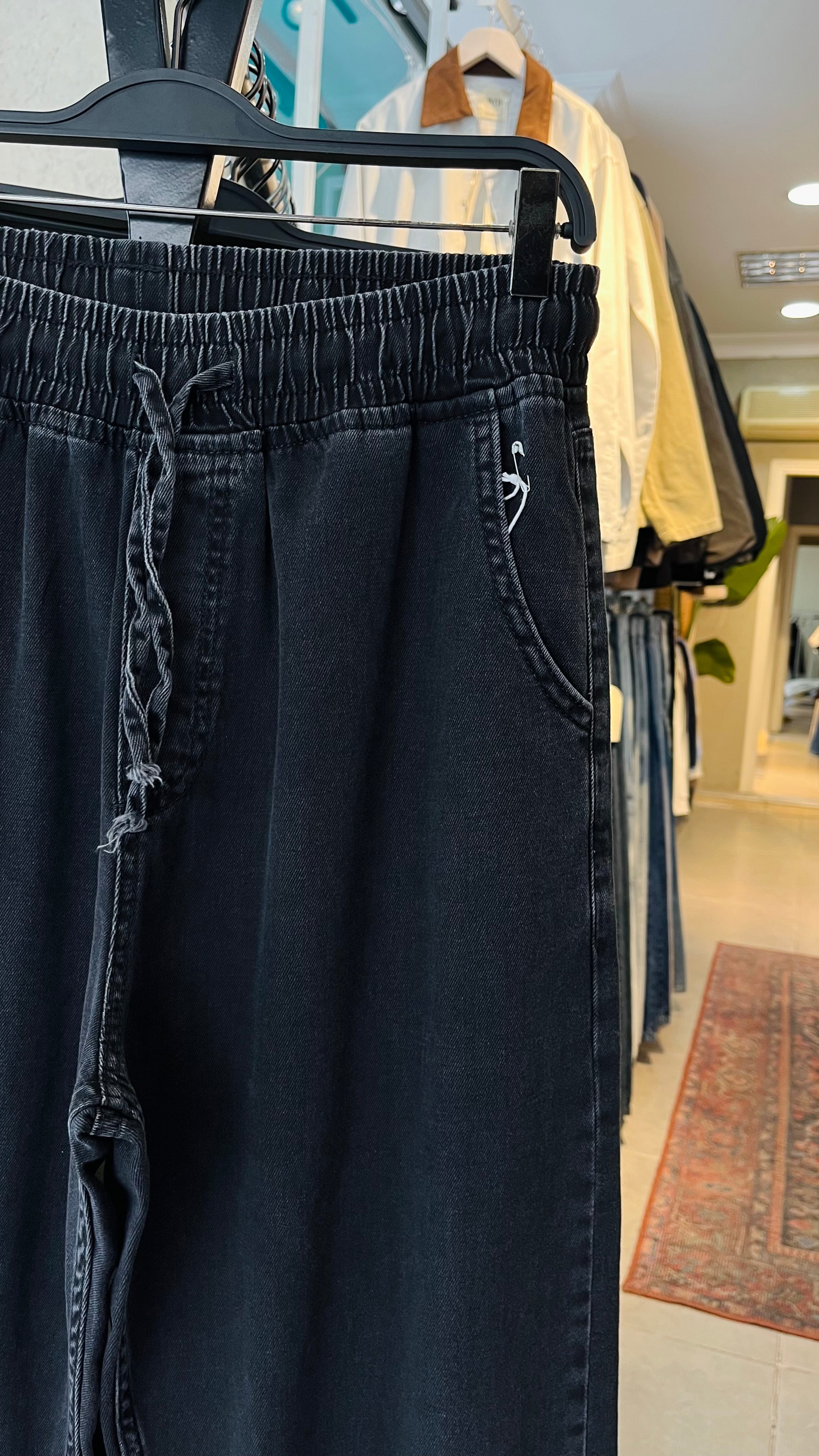 Baggy Siyah Yıkamalı Gabardin Pantolon 6164