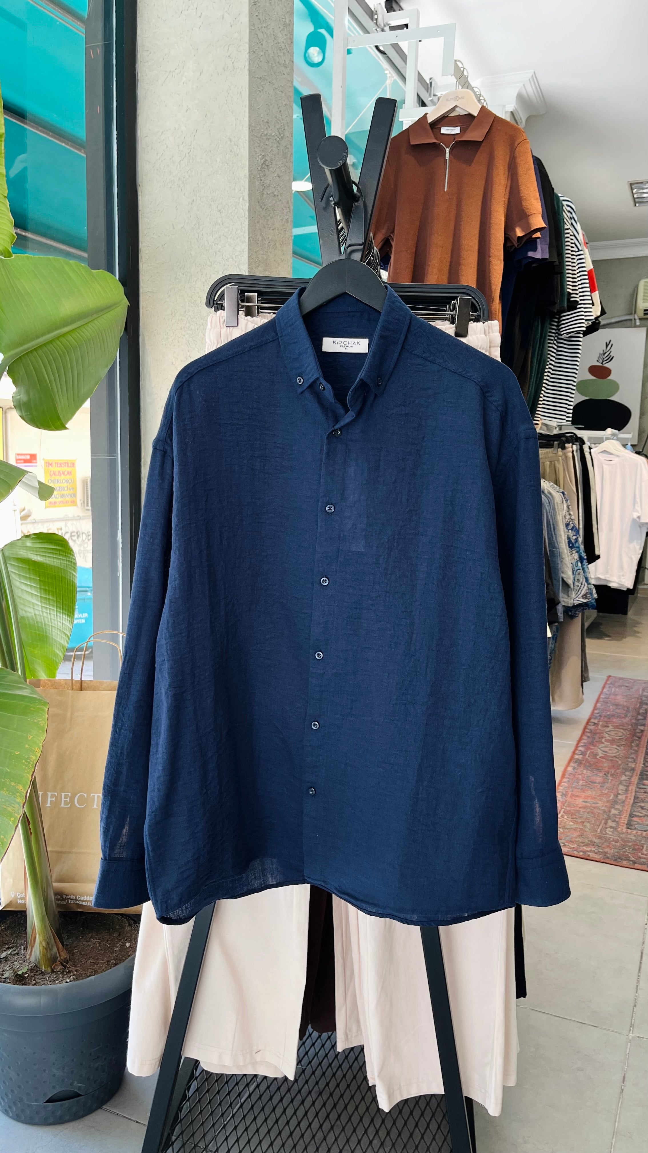 Oversize Lacivert Uzun Kollu Gömlek - Lacivert 5396