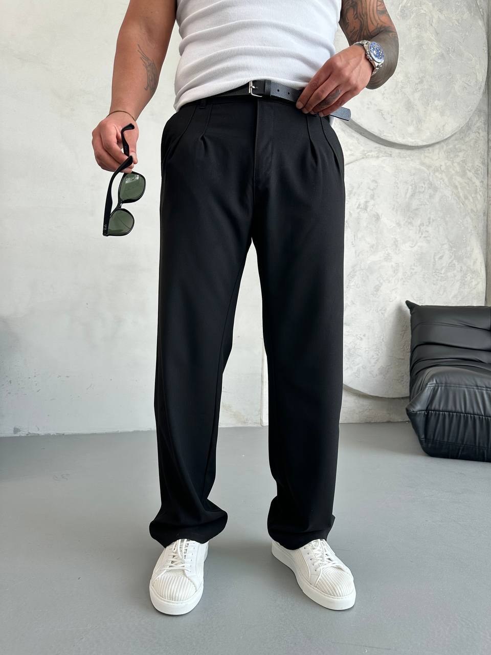 Erkek Baggy Kumaş Pantolon - Siyah 6094