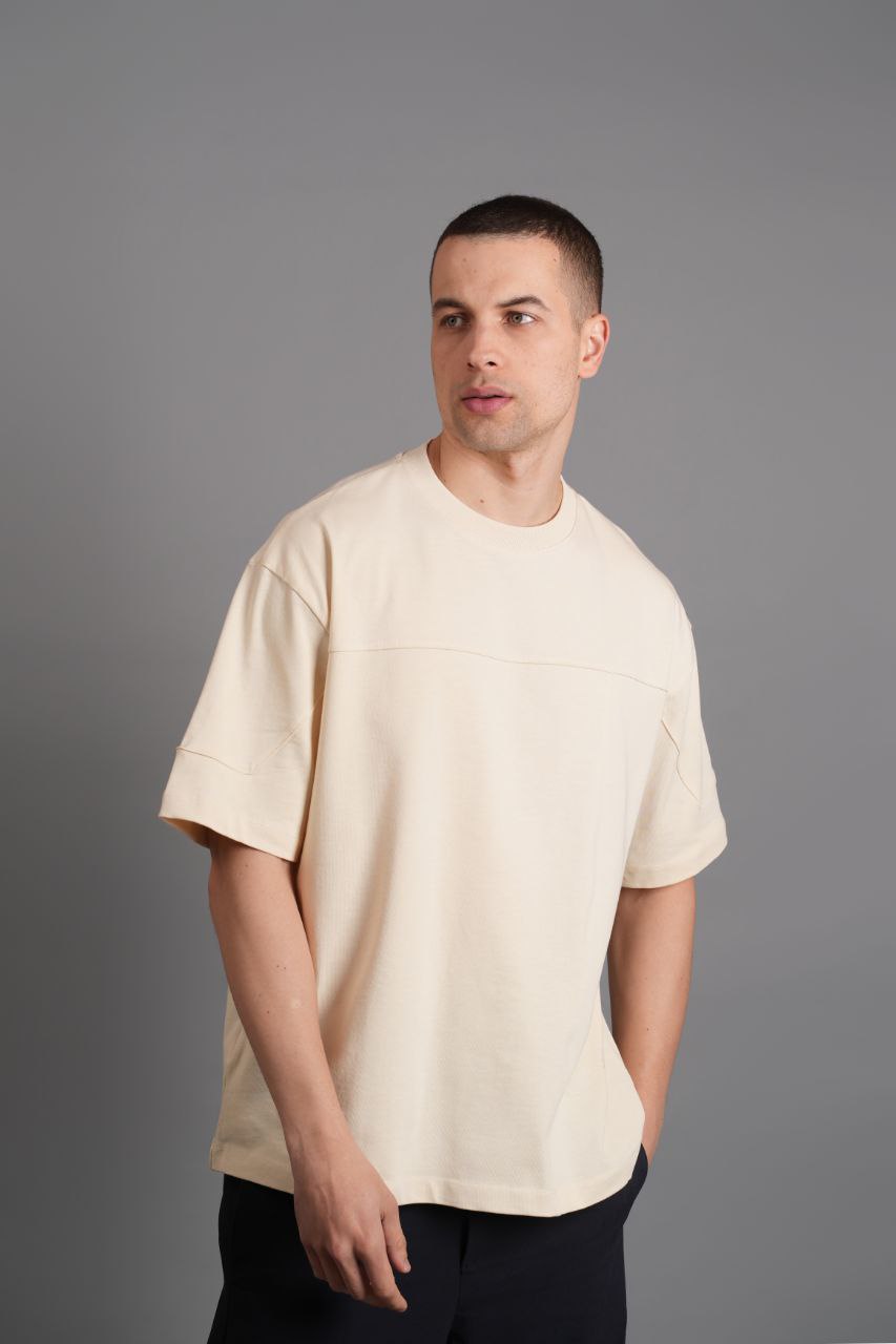 Oversize Bej Start Yan Tarafı Baskılı Tshirt – Bej 9328