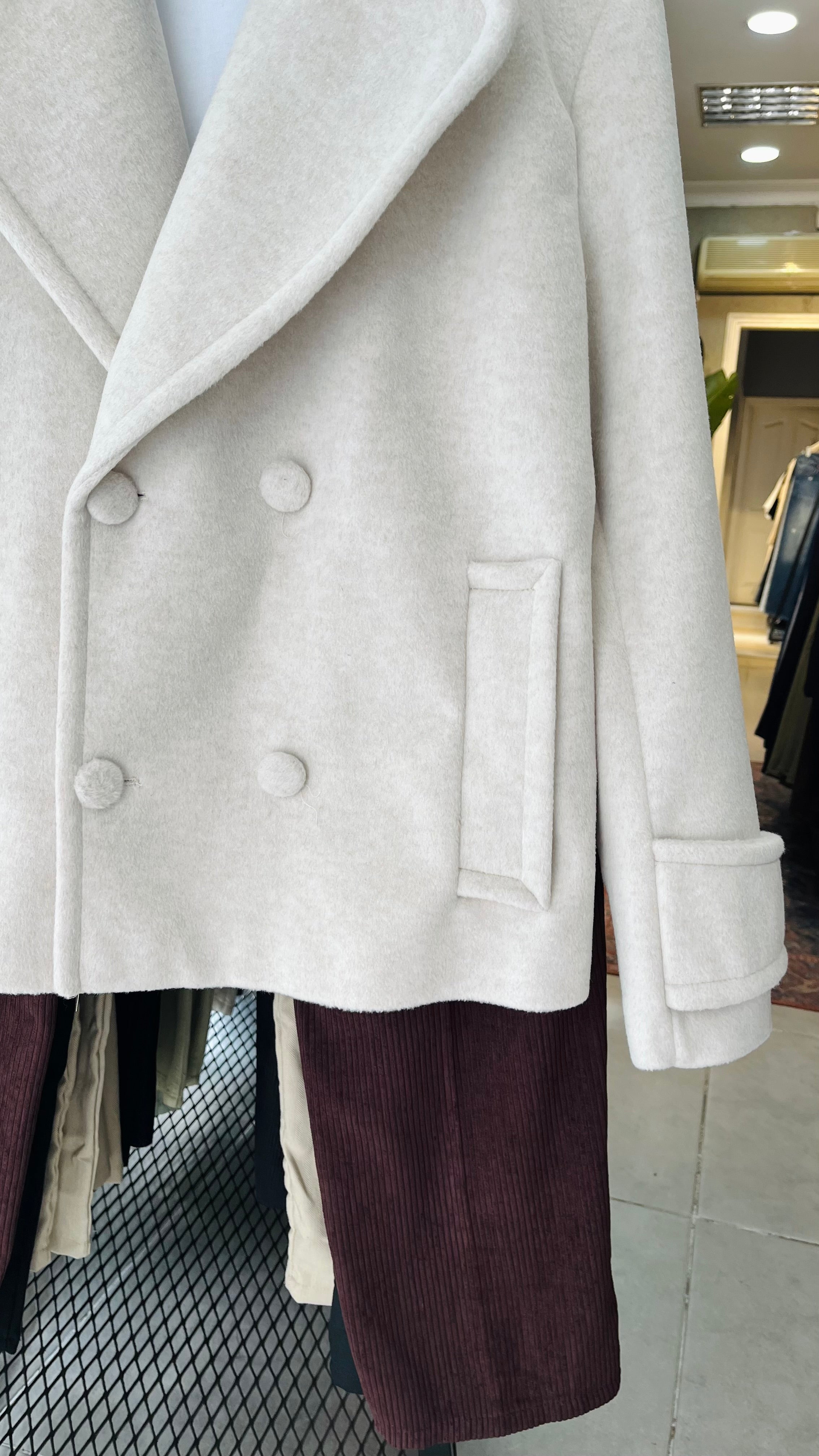 Kruvaze Crop Kaşe Ceket Taş Rengi 2034