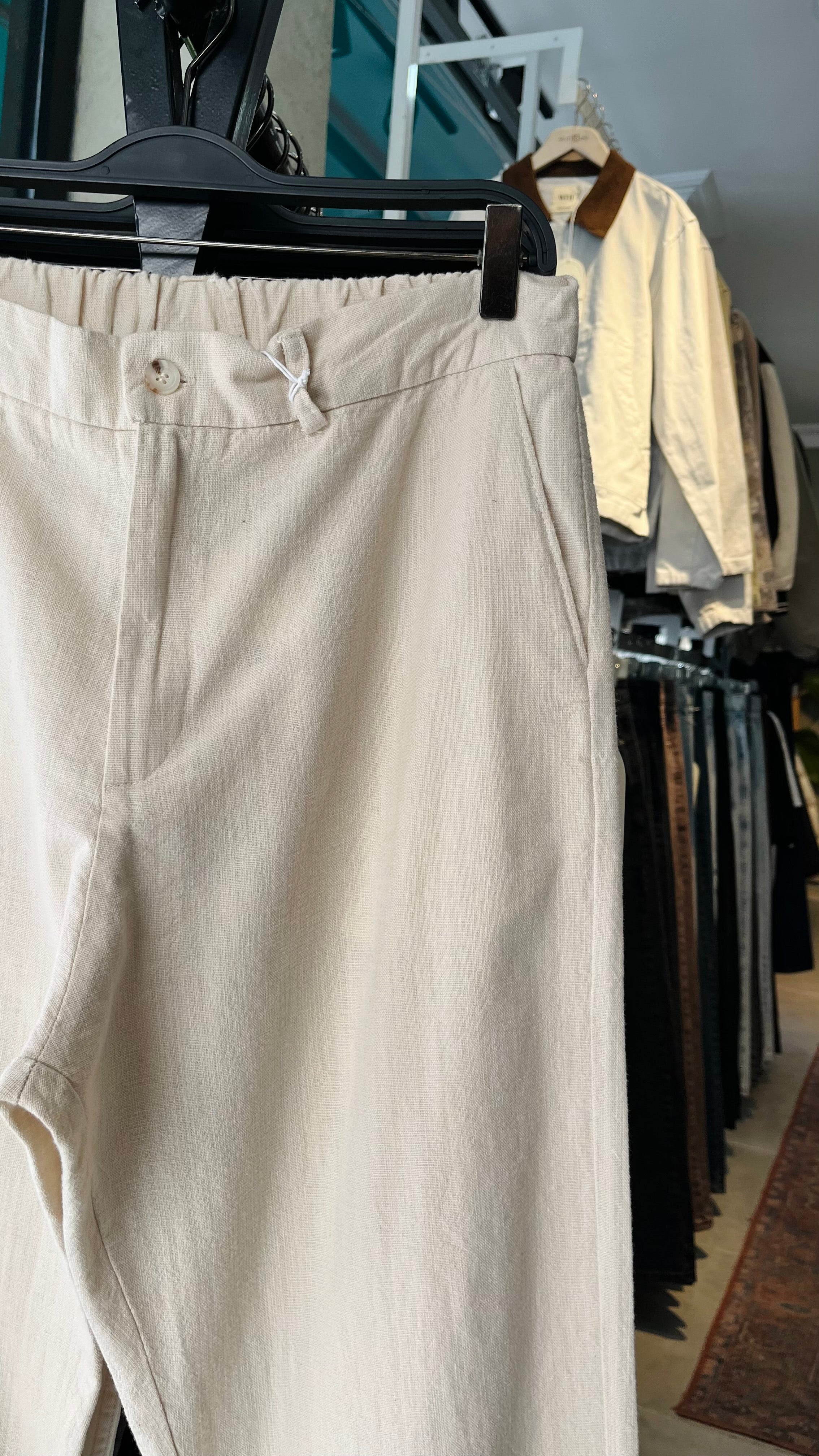 Erkek Baggy Keten Pantolon – Bej 6133