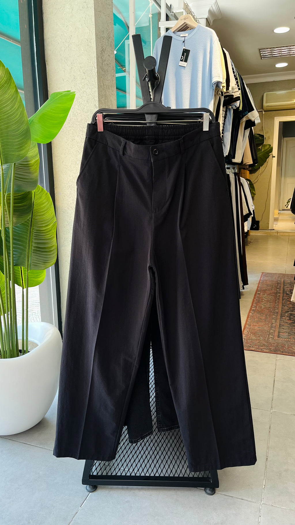 Baggy Ekstra Bol Siyah Keten Pantolon 6191