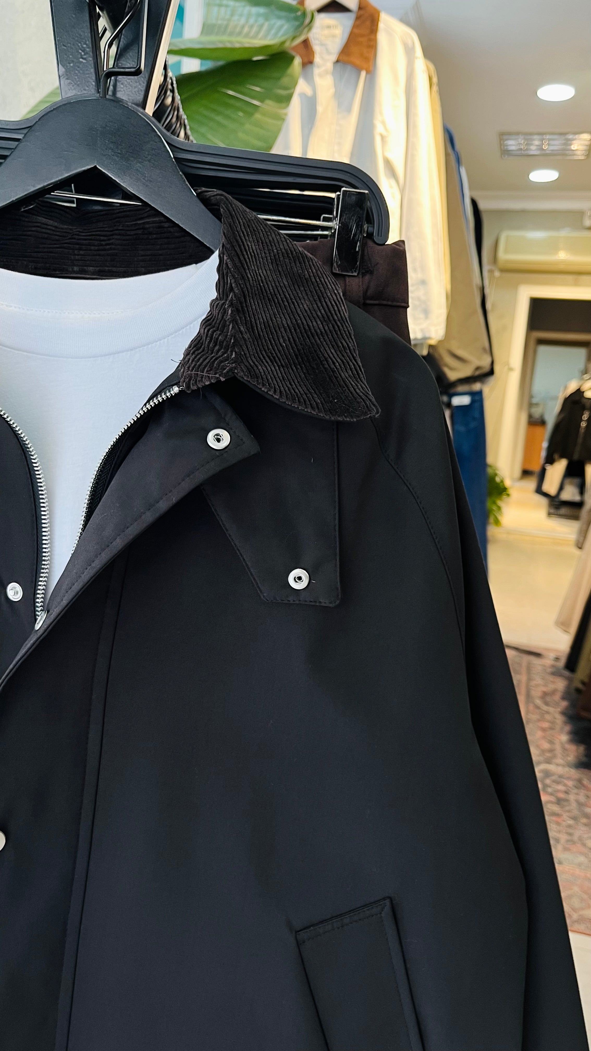 Yakası Kahverengi Kadife Premium Siyah Mont 2052