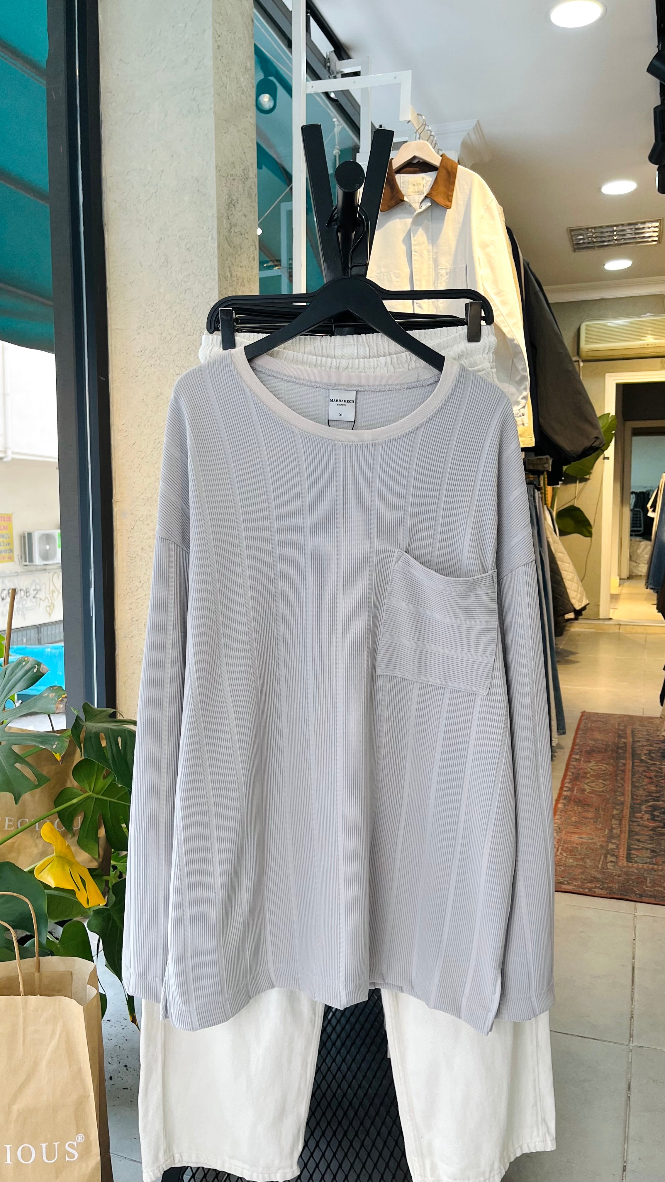 Oversize Gri İnce Sweatshirt 5011