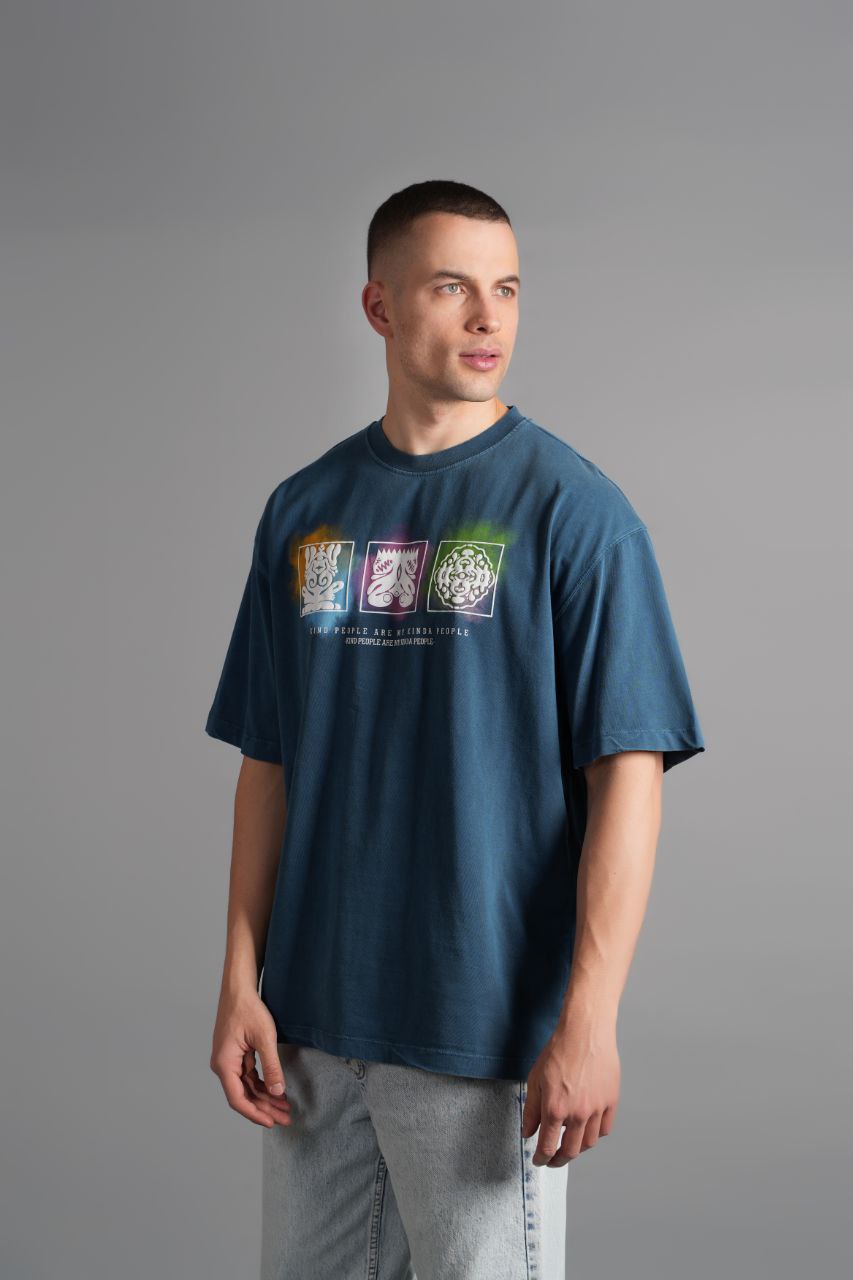 Oversize Mavi People Yıkamalı Tshirt – Mavi 9325