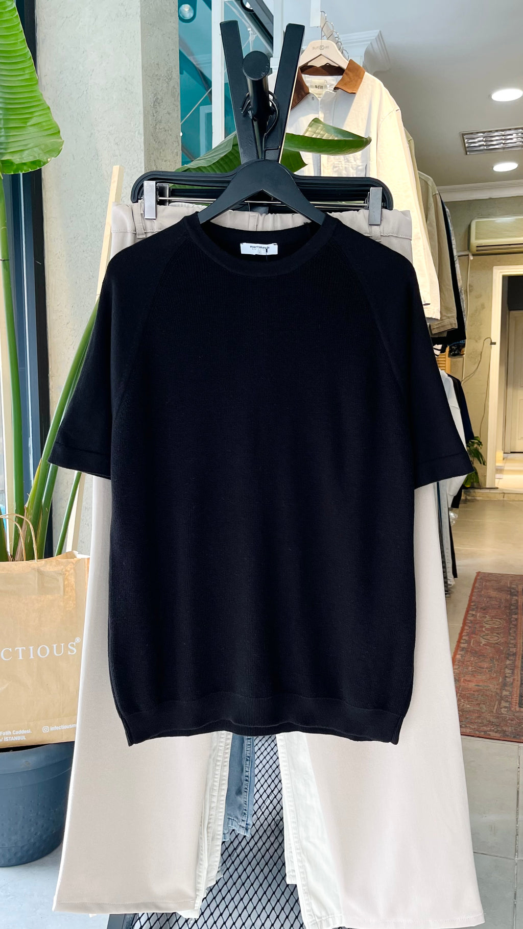 Regular Triko Reglan Kollu Siyah Tshirt 9349