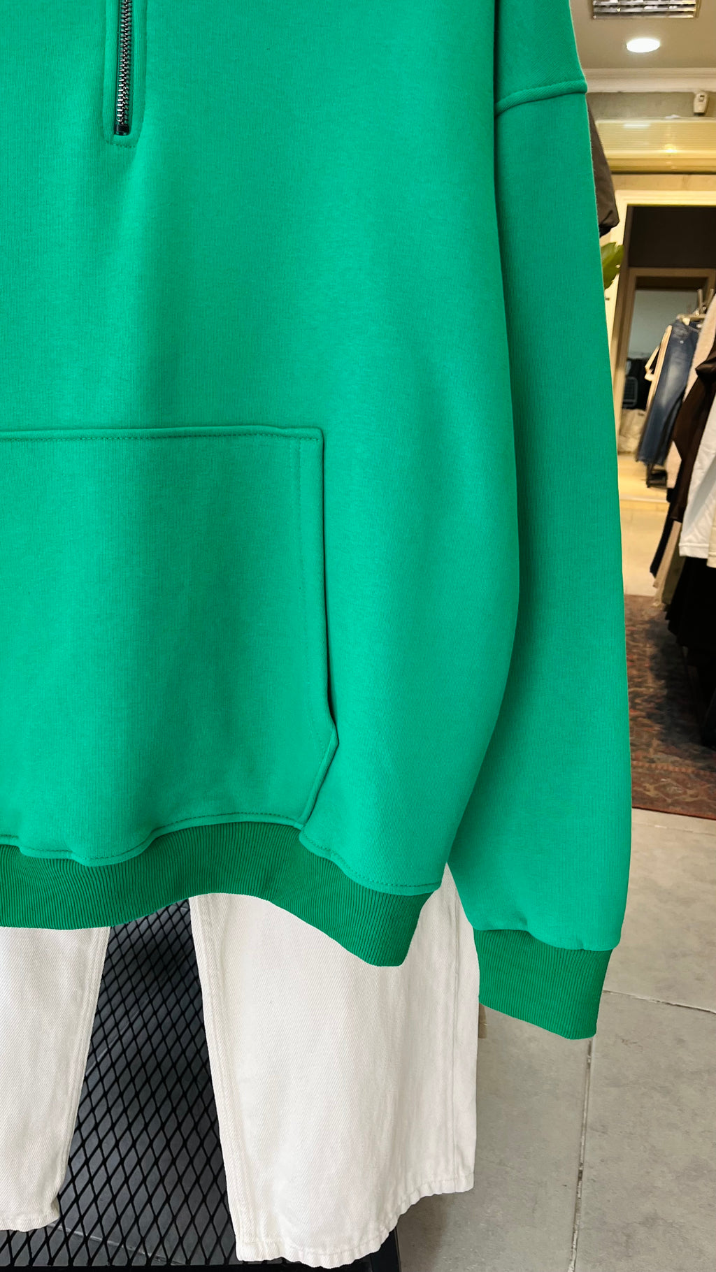 Oversize Yakalı Fermuarlı Yeşil Sweatshirt 5001