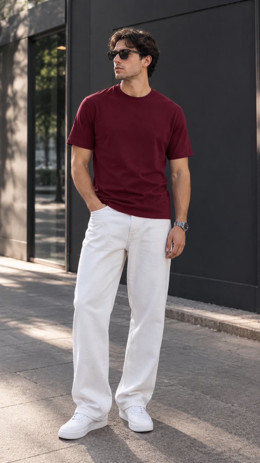 Bordo Likralı Basic Tshirt 9443