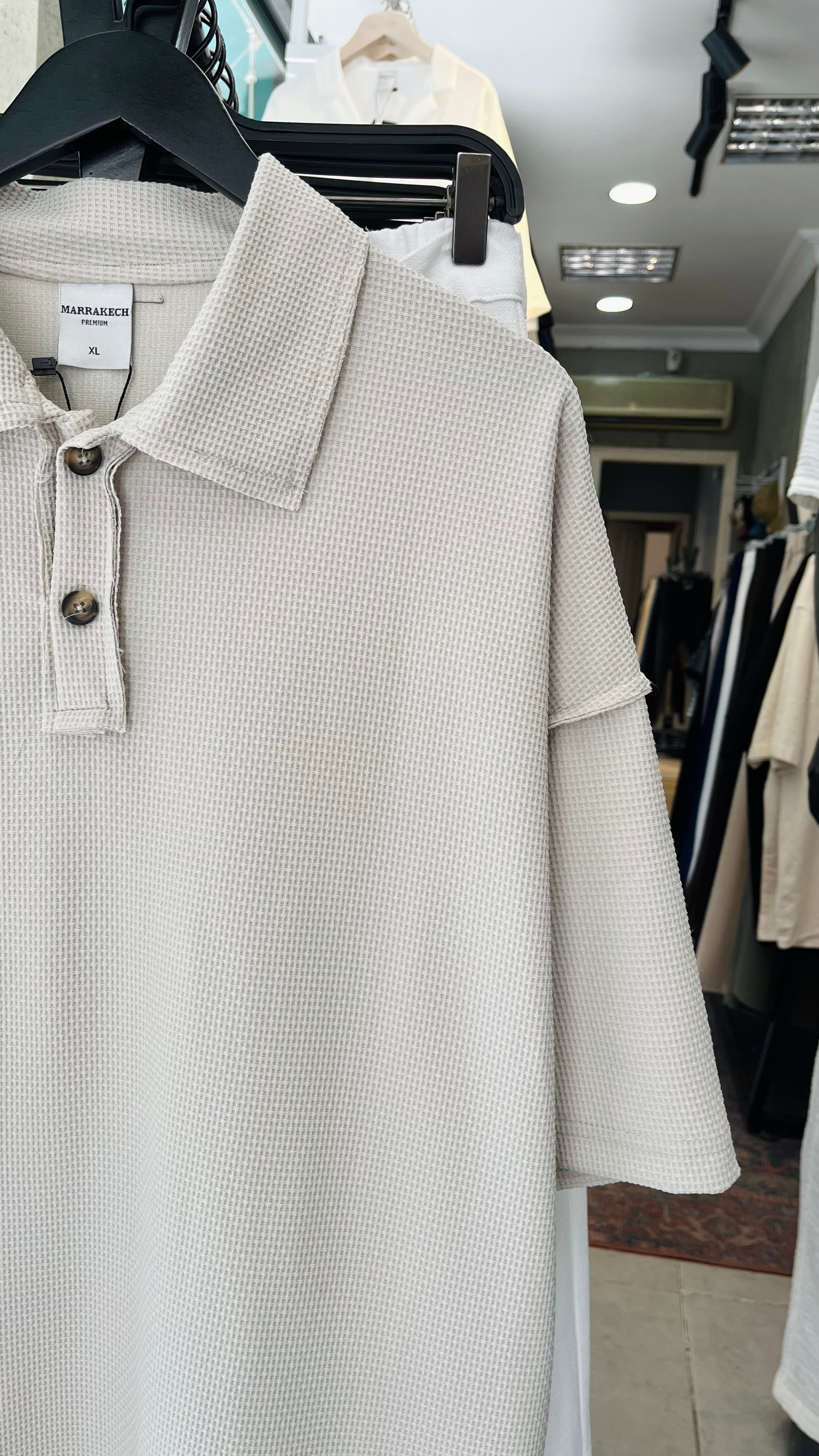 Oversize Bej Yakalı Tshirt – Bej 9334